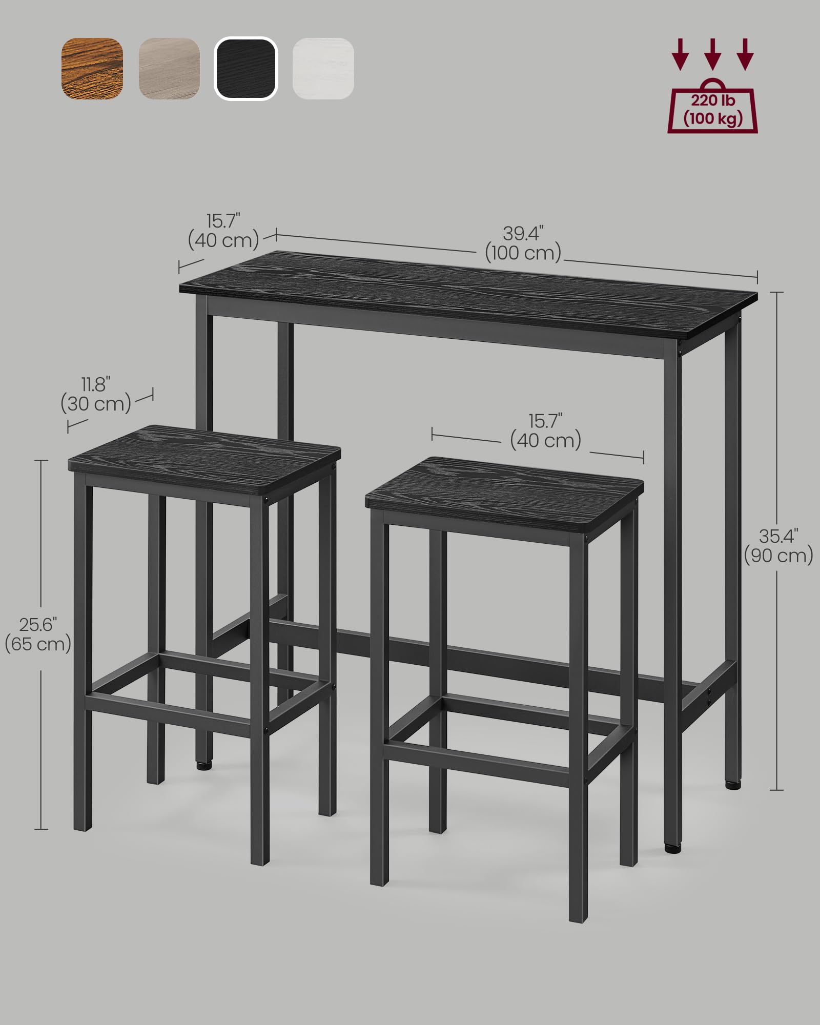 VASAGLE 2-Piece Industrial Bar Table and Stools Set, 39.4