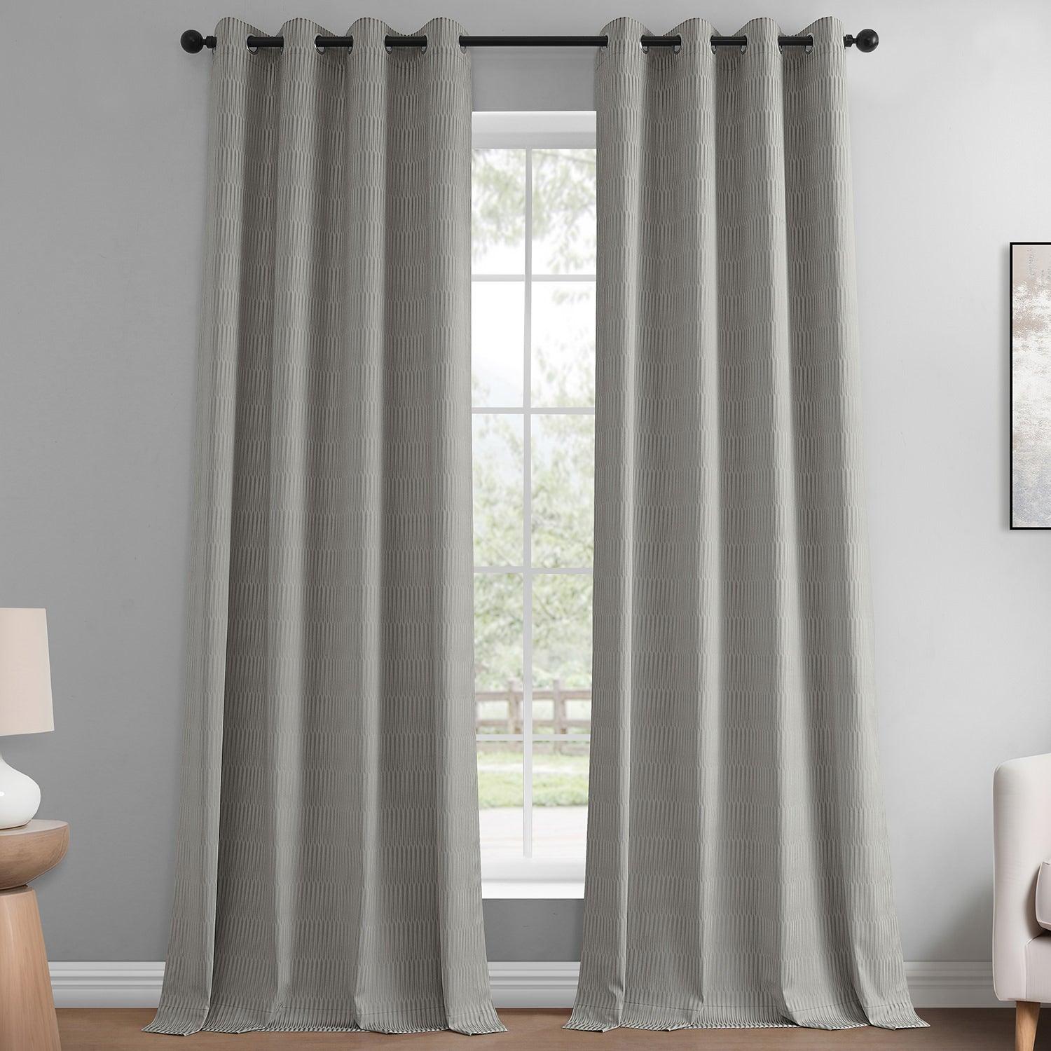 Pewter Abstract Grommet Blackout Curtains - Embossed Velvet Window Drapes for Living Room & Bedroom | Noise Reducing & Room Darkening Window Treatments for Home Decor