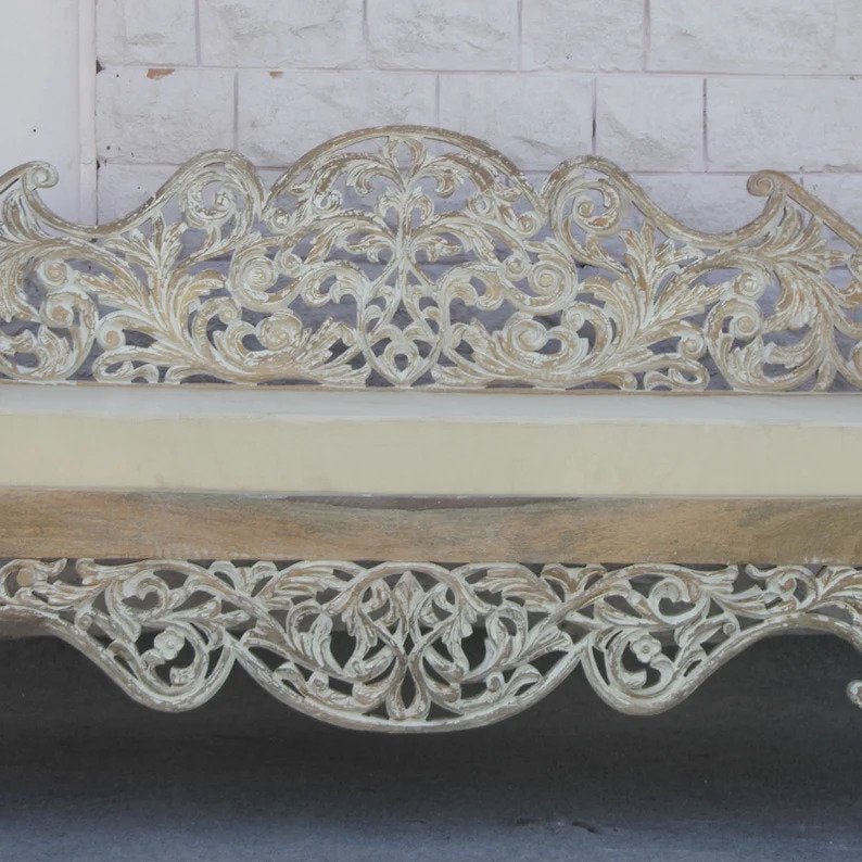 Hand Carved Maharajah Indian Daybed - Solid Wood Garden Sofa for Outdoor Patio, Porch & Backyard Relaxation | Perfect for Lounging, Sunbathing & Entertaining Guests