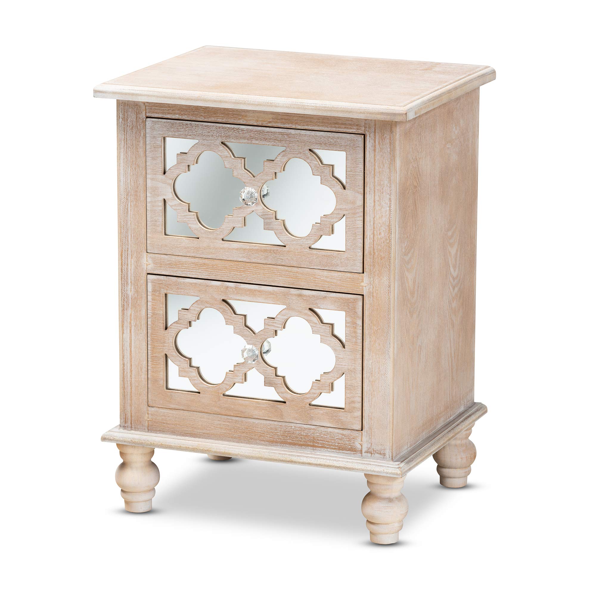 Baxton Studio Modern Nightstand with Mirror - Natural Wood Bedside Table for Bedroom, Living Room & Guest Room