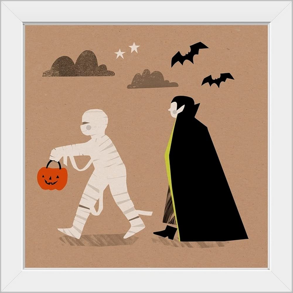 Halloween IV White Framed Canvas Art Print - Spooky Graphic Wall Decor for Home, Office & Halloween Party Decoration
