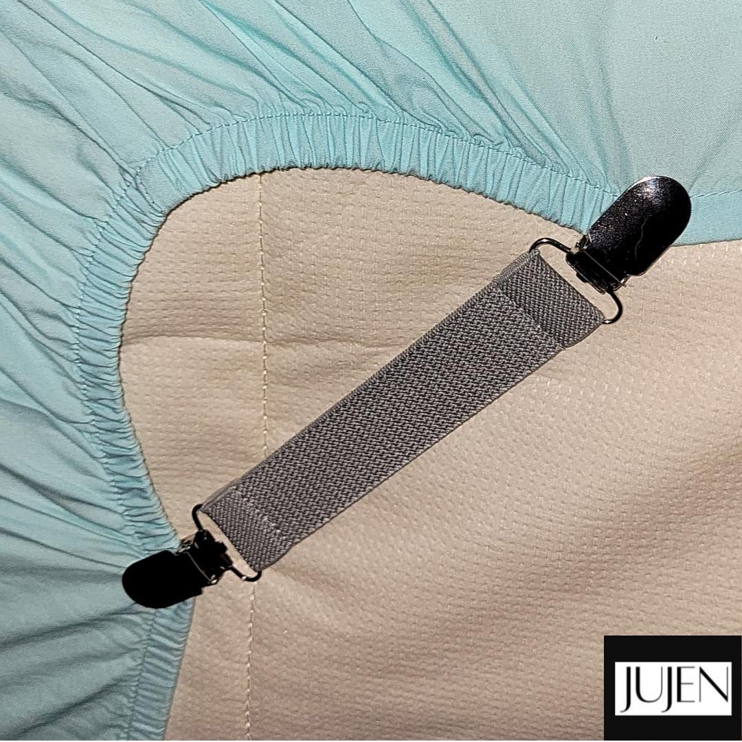 Premium Heavy-Duty Stainless Steel Bed Sheet Fasteners & Hat Clips - Double Elastic Strap Clips for Mattress, Clothing & Accessories - Perfect for Home, Travel & Camping Use