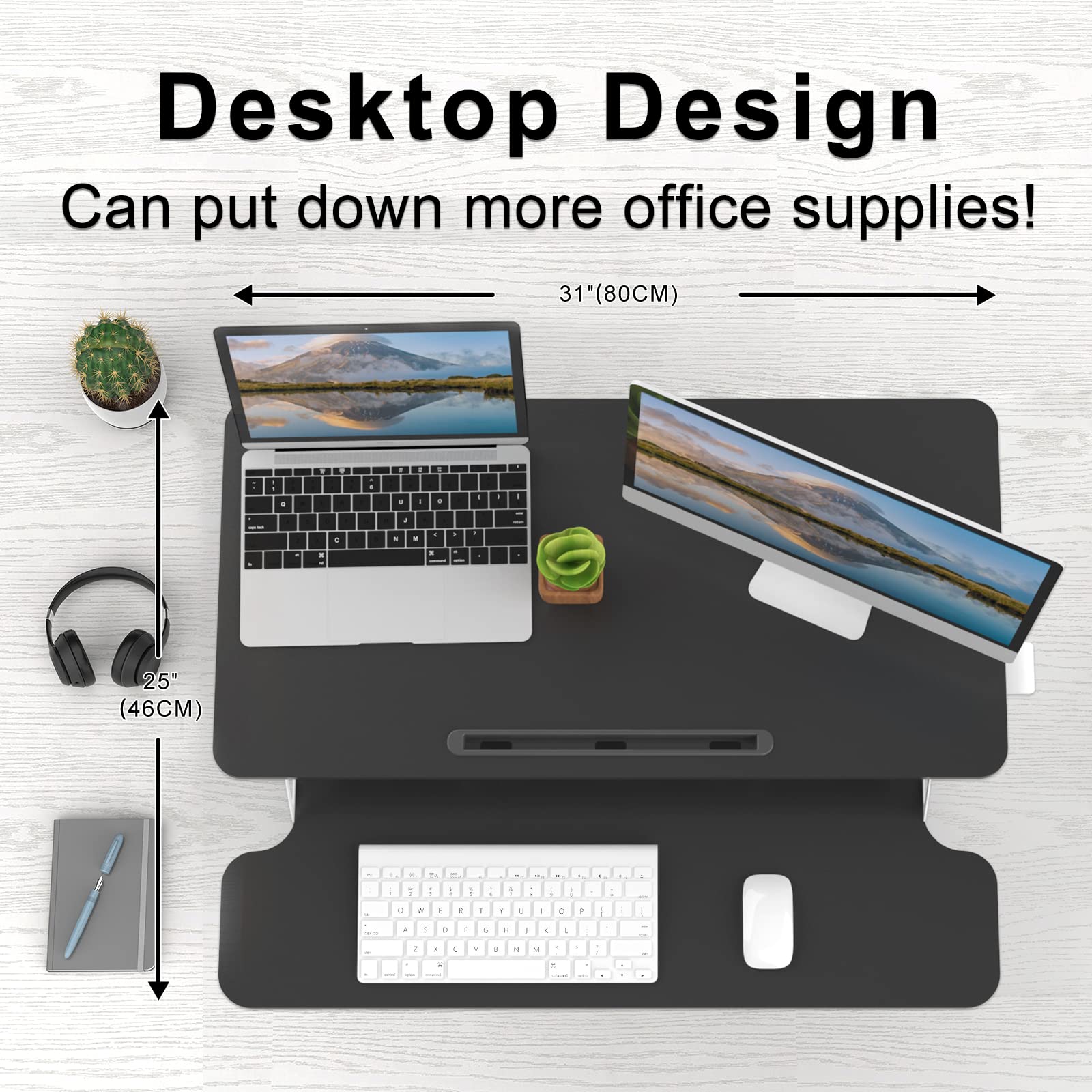 Ergomatic Height Adjustable Standing Desk Converter - 32 x 16 Inches Quick Sit to Stand Riser for Dual Monitors (Black Frame & Desktop) | Perfect for Home Office, Gaming Setup & Workspace Ergonomics