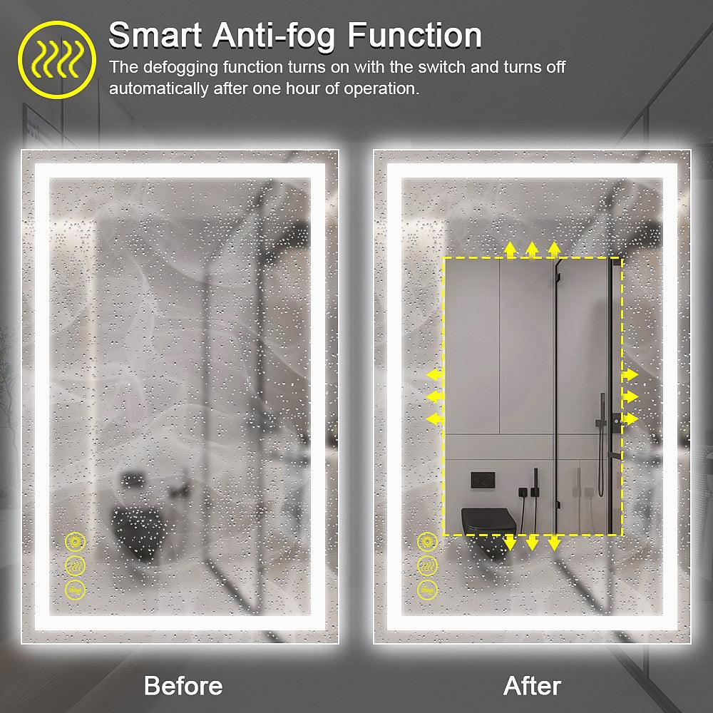 GlareGuard Rectangular Anti-Fog Dimmable LED Bathroom Mirror with Backlit - Perfect for Makeup, Shaving & Skincare Routine