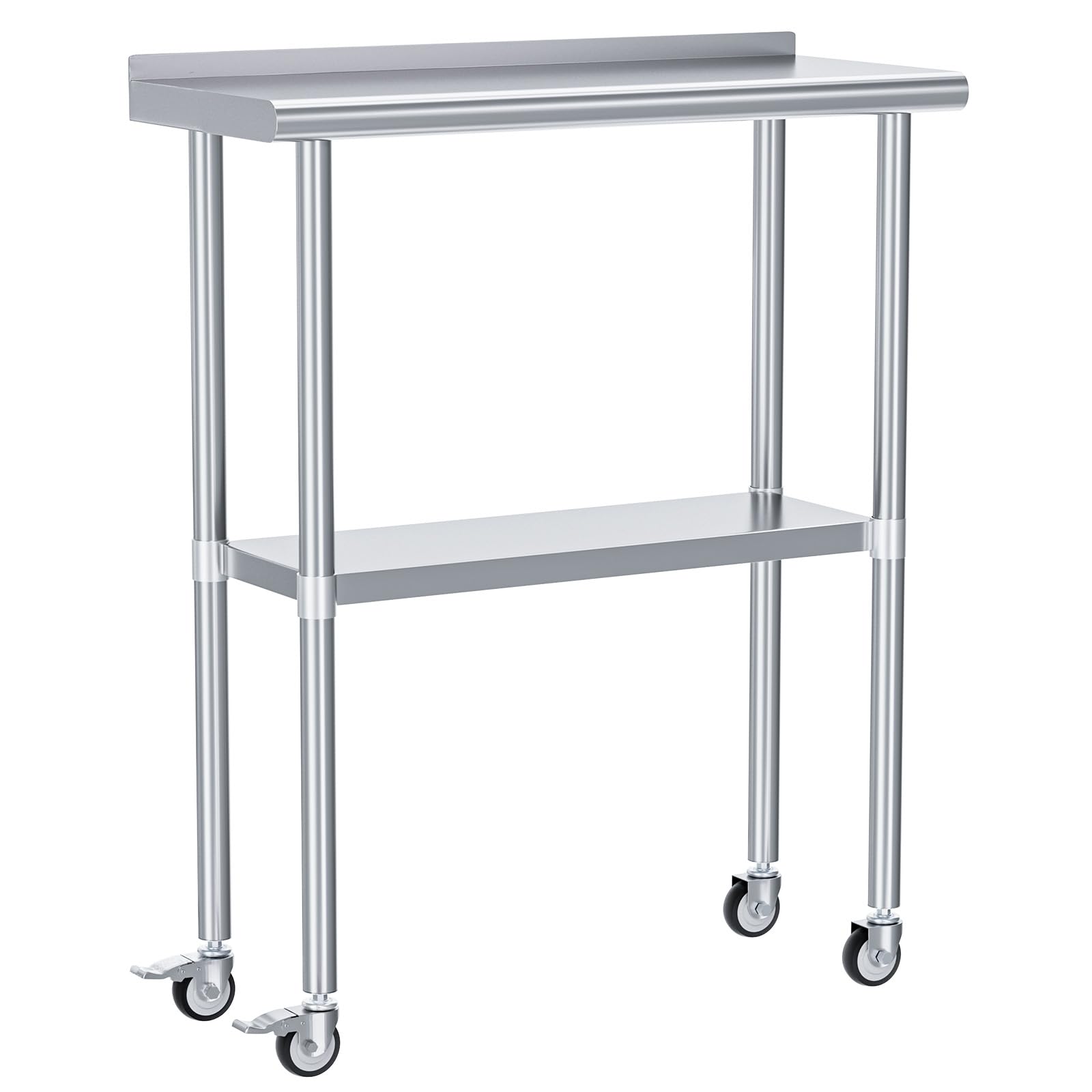 Stainless Steel Prep & Work Table with Adjustable Shelf, Backsplash & Wheels - 14
