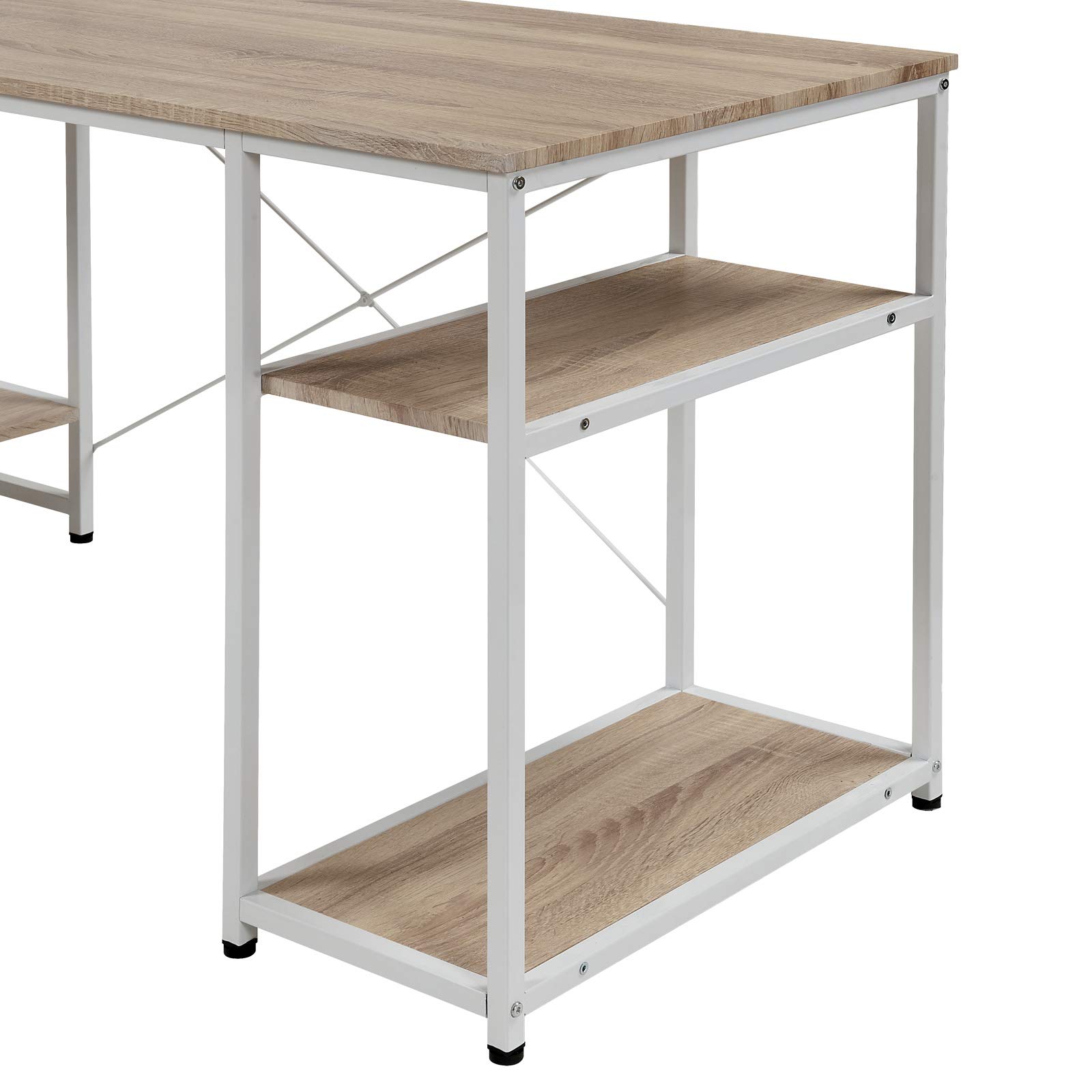 Modern Home Office Computer Desk with Metal Frame & MDF Board - 5-Tier Open Bookshelf for Maximum Storage Space (Oak Finish) - Perfect for Small Spaces, Dorm Rooms & Workstations