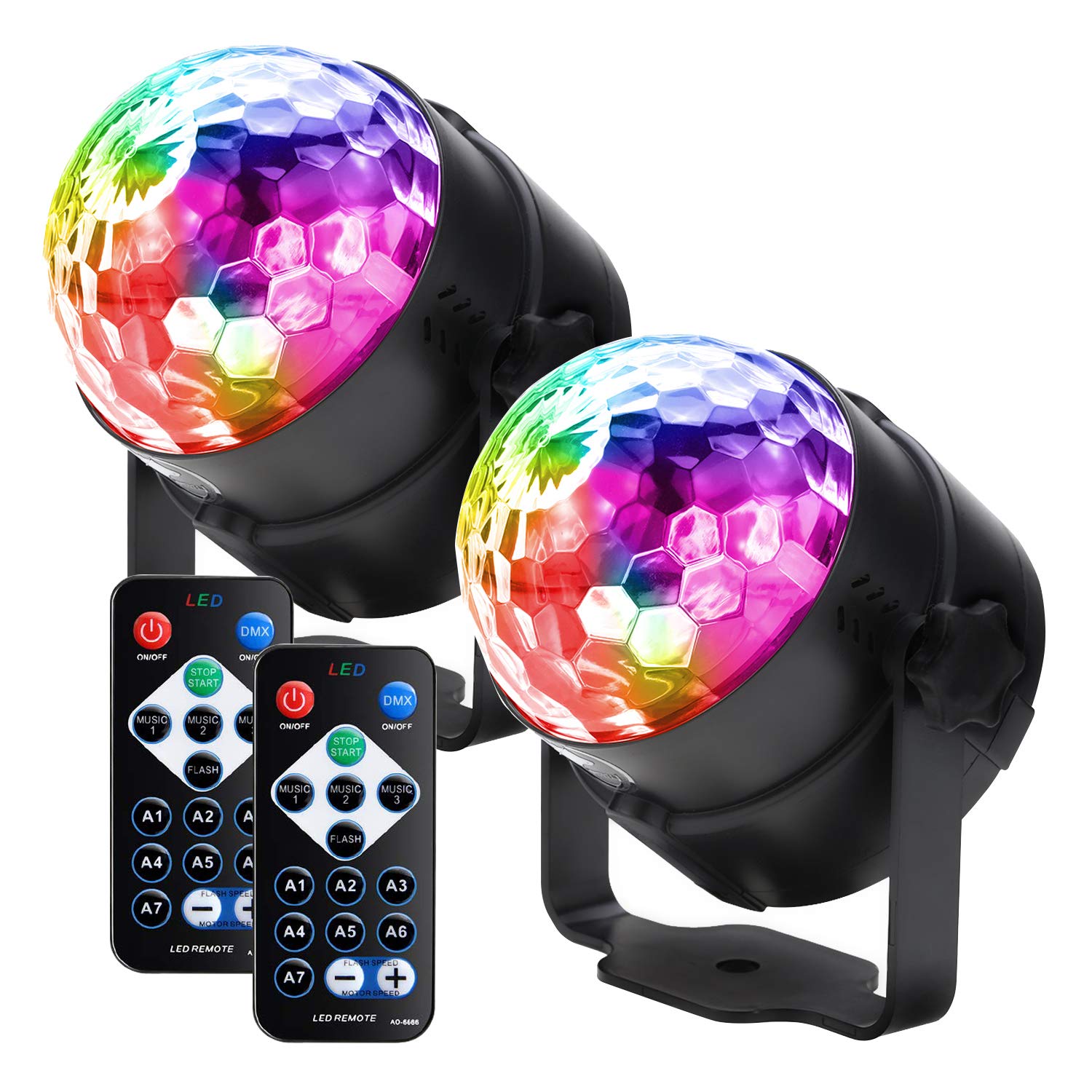 WINSAFE RGB Sound Activated LED Disco Ball Party Lights - 7 Modes with Remote Control for Home, Dance Parties, Birthday, Bar, Karaoke, Christmas & Wedding Events - Portable DJ Lighting for Indoor & Outdoor Use