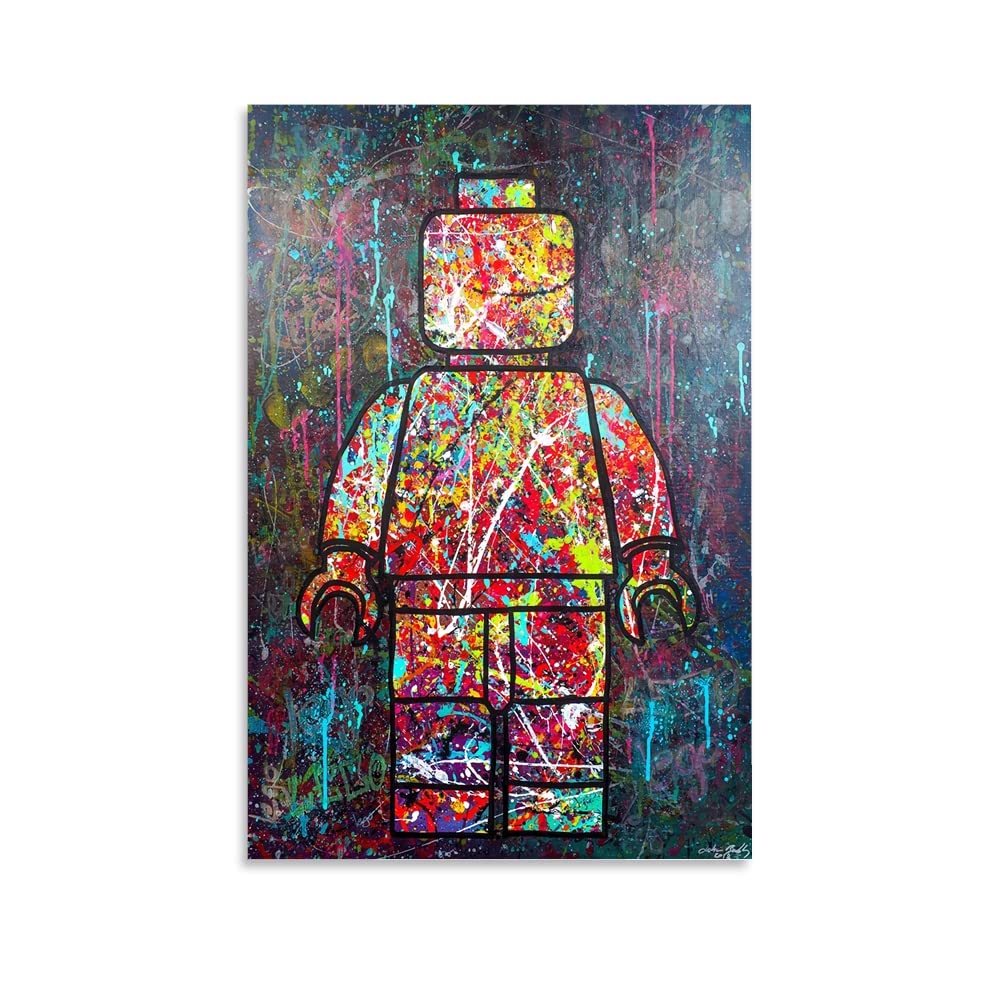 Van Gogh Starry Night Lego Art Poster - 12x18 Inch (30x45cm) Canvas Wall Art for Living Room, Bedroom & Office Decor - Modern Home Decoration Painting
