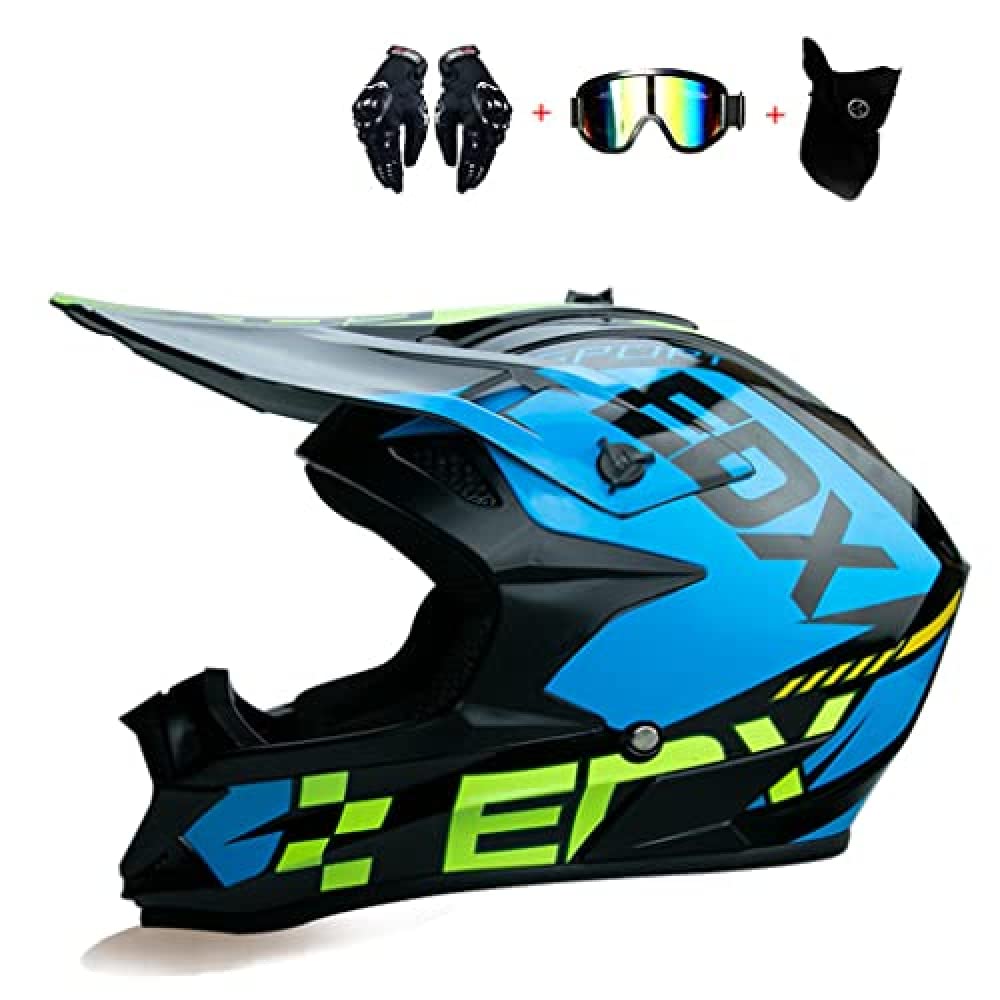 DOT Certified ATV Motocross Helmet - Full Face Dirt Bike Helmet for Youth & Adults (55-62cm) with MX Goggles & Gloves Set - Perfect for Off-Road Motorcycle, Mountain Biking & Motorbike Adventures