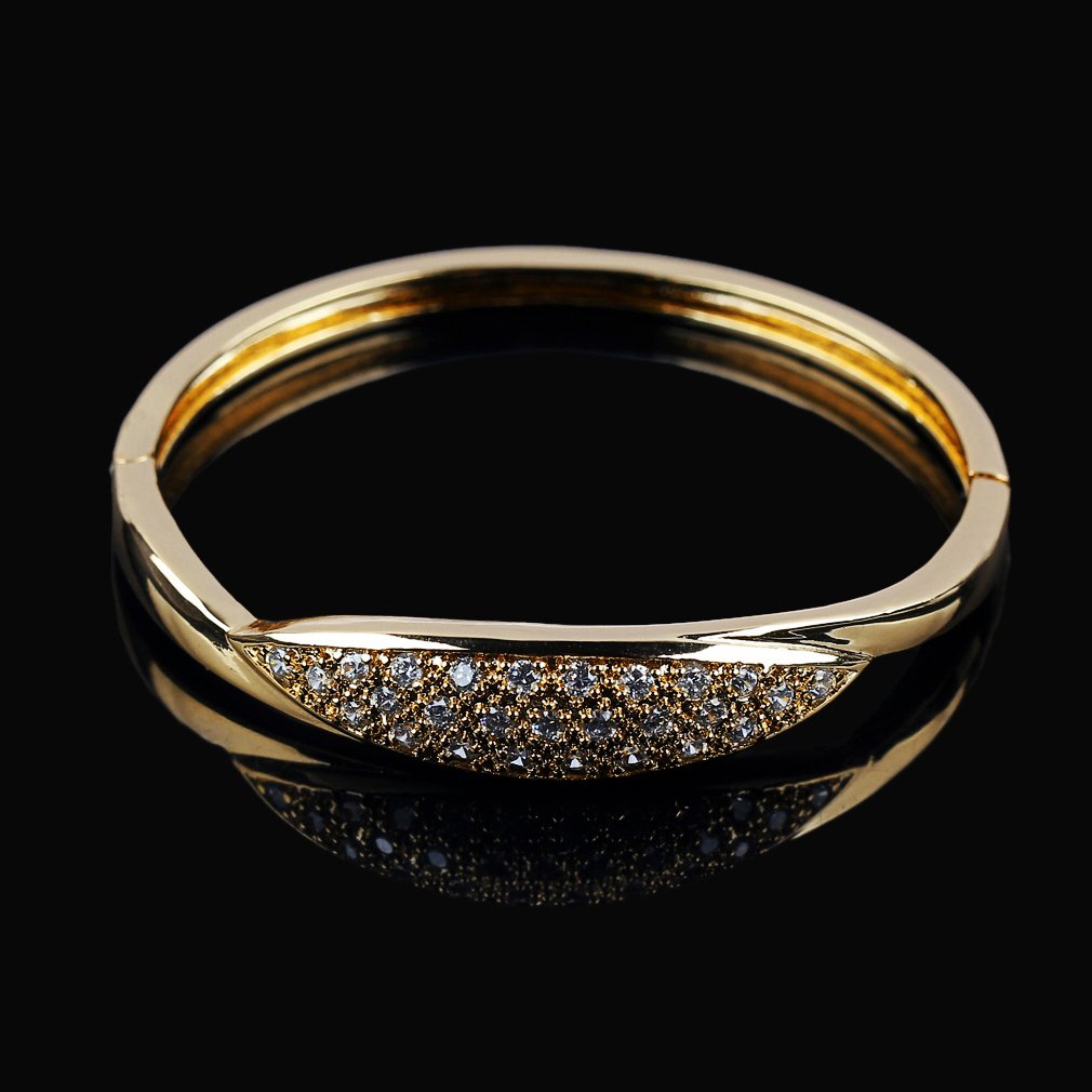 18K Gold Plated Zircon Women's Classic Bangle Bracelet - Elegant Wedding Jewelry for Brides, Anniversary Gifts & Special Occasions