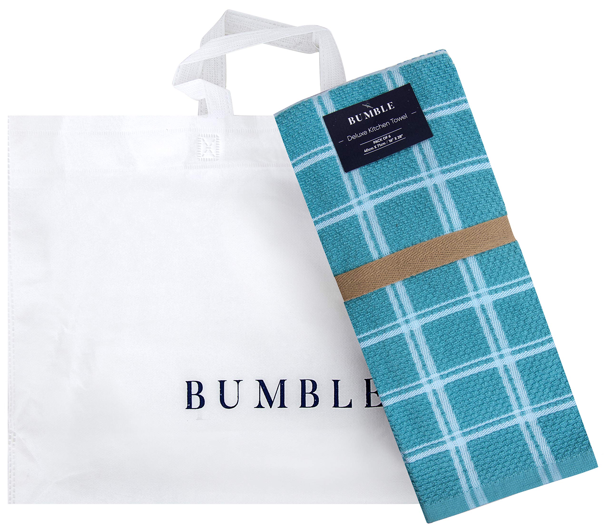 Premium Cotton Kitchen Towels Set - Ultra Absorbent 412 GSM Dish Towels for Drying Dishes | Yarn Dyed Popcorn Windowpane Design | Soft Tea Towels for Kitchen, Dining & Hosting Gifts (Aqua Blue)