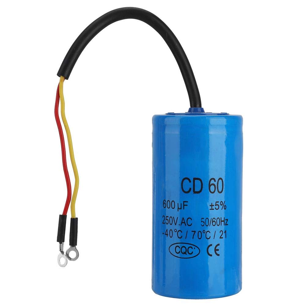 250V AC 600uF 50/60Hz CD60 Motor Run Capacitor with Wire - High Performance Start Capacitor for Air Compressor, HVAC, Fan & Pump Motors - Durable Replacement Part for Home & Industrial Applications