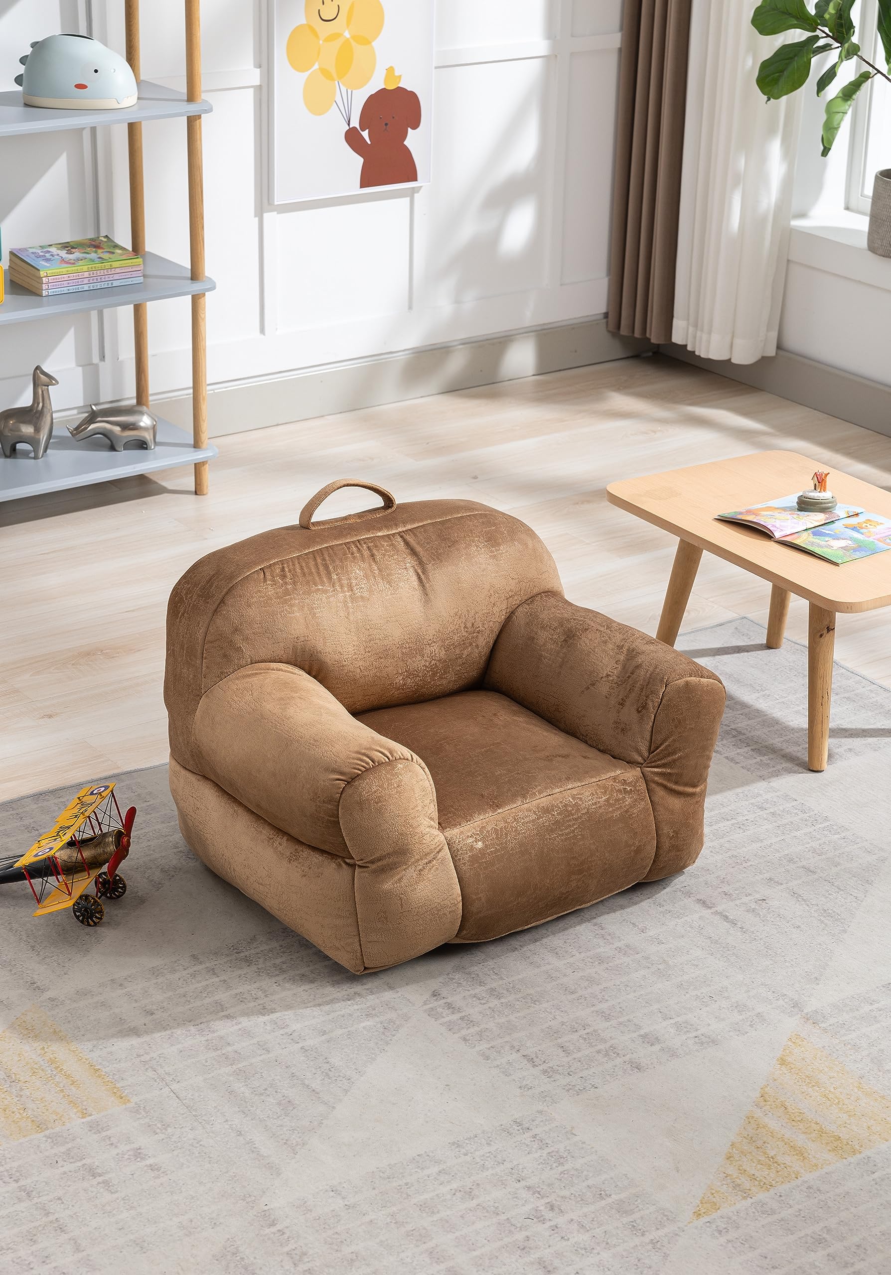 **Kids Velvet Bean Bag Chair - Memory Foam Filled Comfy Beanbag for Boys & Girls, No Assembly Required - Perfect for Reading, Gaming & Relaxing in Bedroom or Living Room (Brown)**