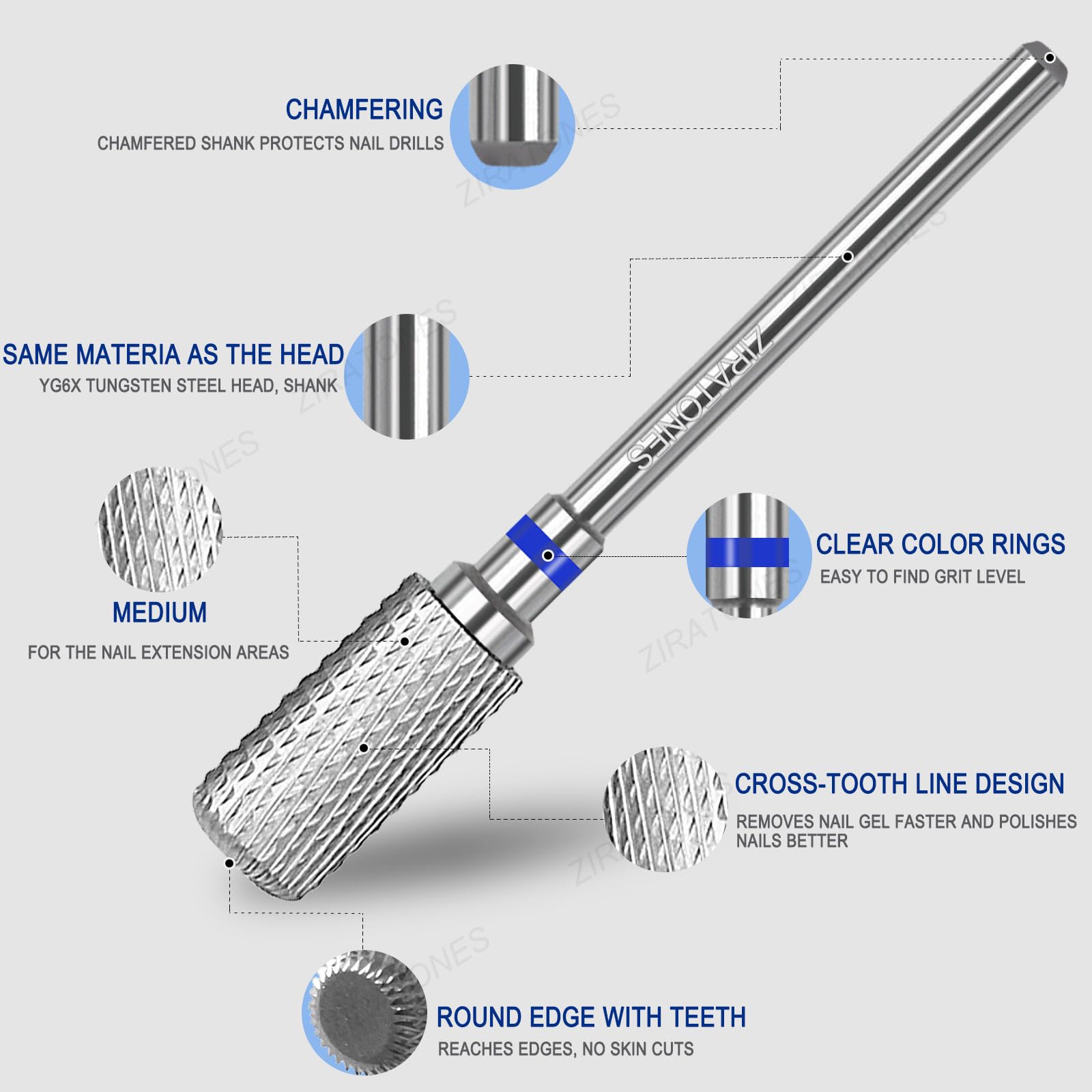 Professional Carbide Nail Drill Bits - Barrel Cut Electric Nail Drill Bits for Fast Removal of Acrylic & Hard Gel - Safe Manicure Pedicure Tools for Salon & Home Use (Medium Grit) - Perfect for Nail Art, Acrylic Removal & Gel Polish Prep