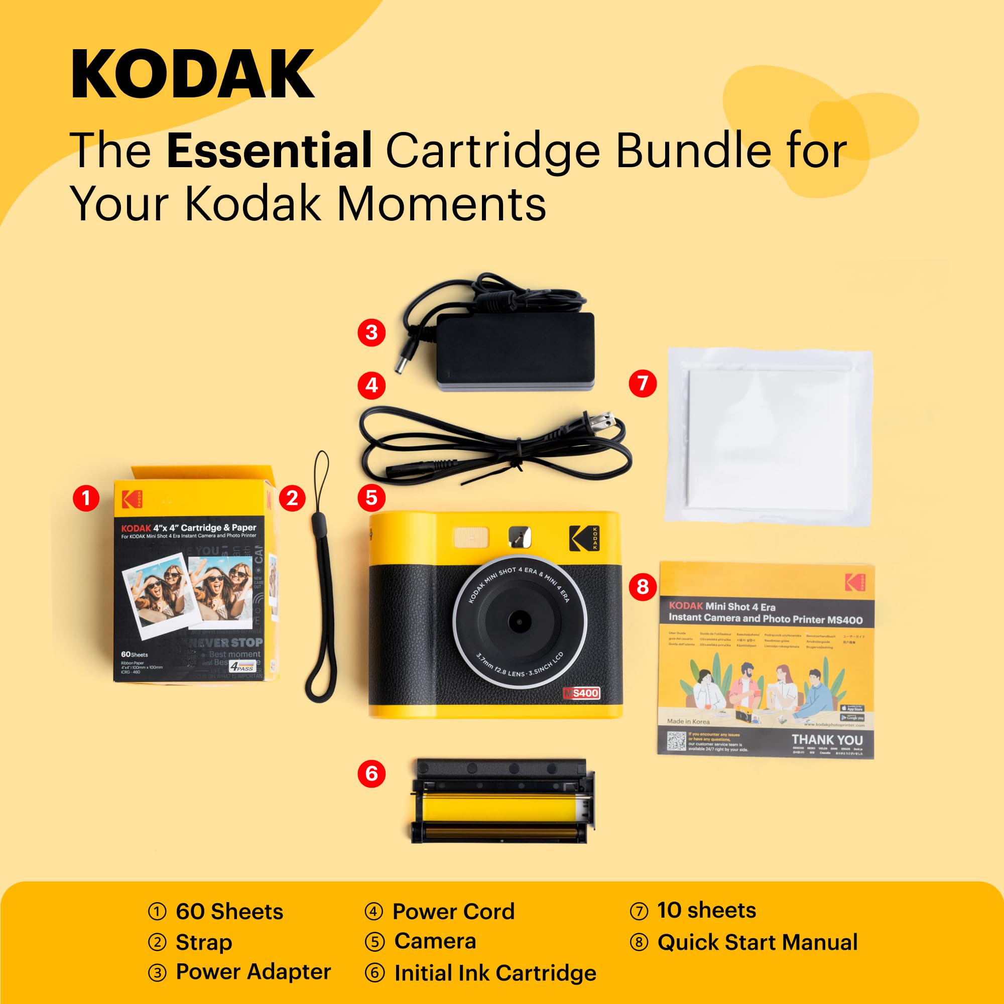 KODAK Mini Shot 4 ERA 4PASS 2-in-1 Instant Camera & Photo Printer Bundle (4x4 inches) - Includes 10+60 Sheets - Black | Perfect for Travel, Parties & DIY Photo Albums