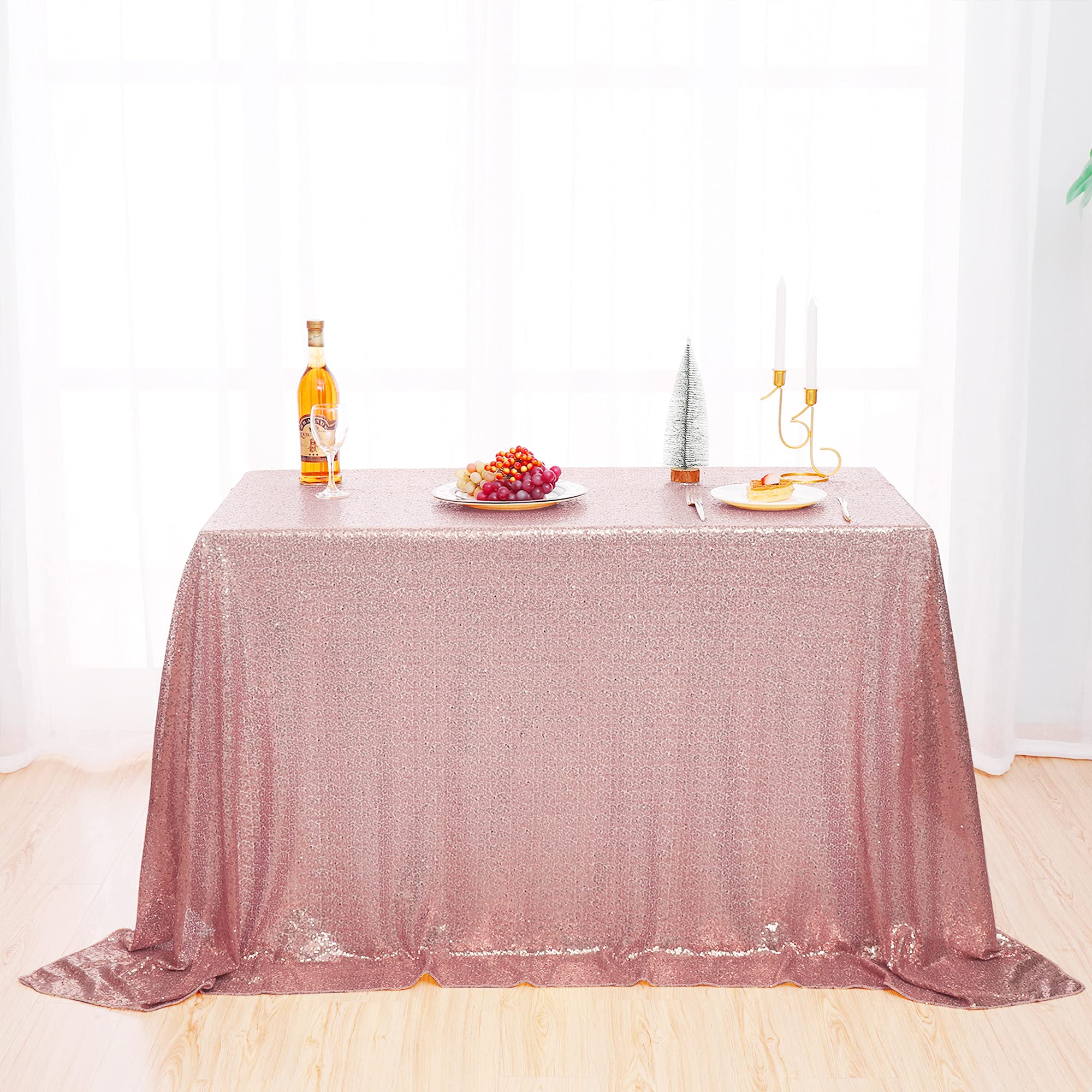 Sparkling Pink Sequin Tablecloth - Elegant Rectangular Party Table Cover for Birthday, Baby Shower & Tea Party Decor | Glamorous Table Overlay for Wedding, Anniversary & Holiday Celebrations