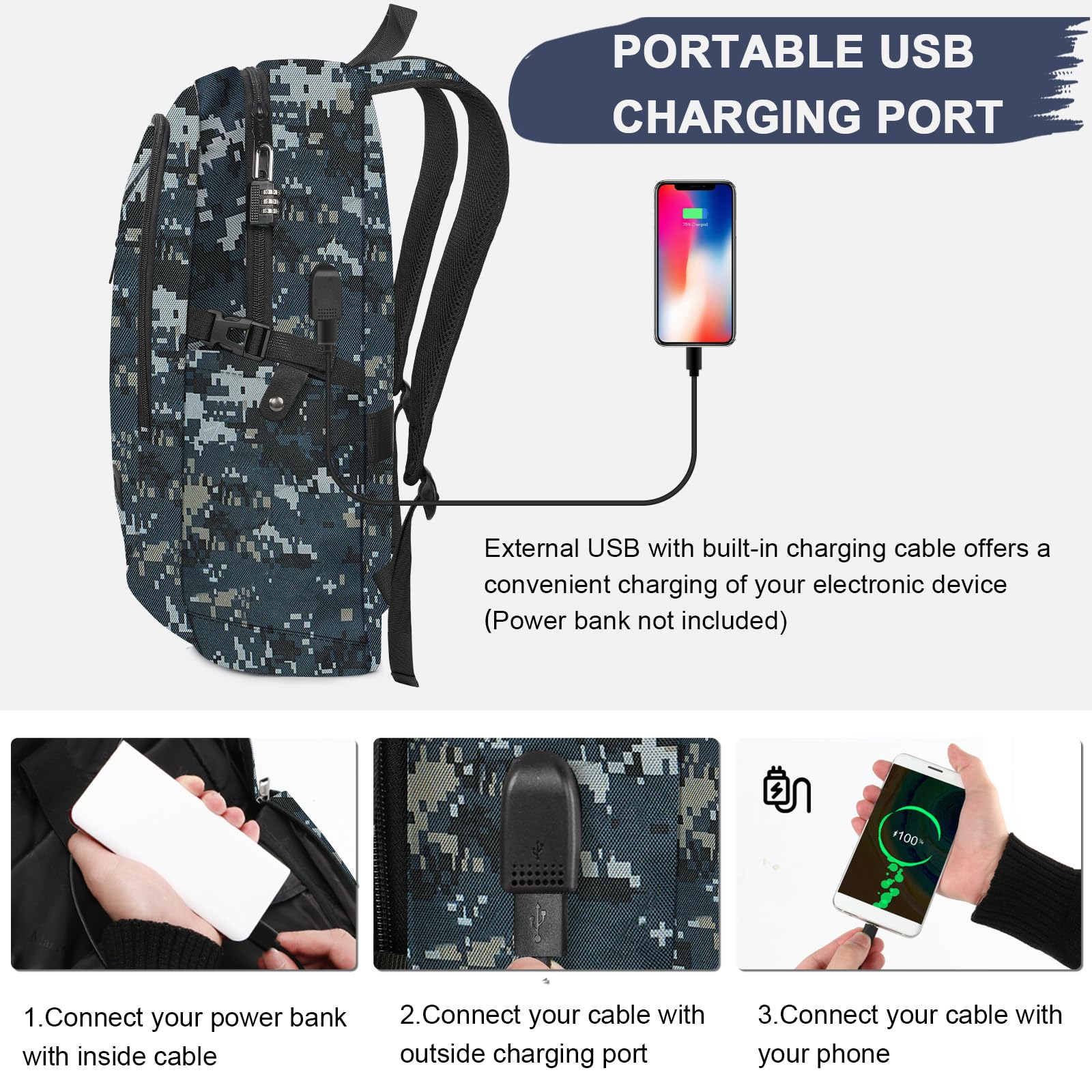 Mancro Camouflage Travel Laptop Backpack - Lightweight Anti-Theft USB Charging Laptop Bag with Lock for Men & Women - Fits 15.6 Inch Laptop & Computer - Perfect for Work, School, Travel & Outdoor Adventures
