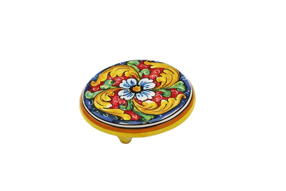 Hand-Painted Sicilian Ceramic Coffee Pot in Yellow, Red & Blue - Traditional San Estefano di Camastra Design with Red Floral Art - Perfect for Italian Coffee Brewing & Kitchen Decor