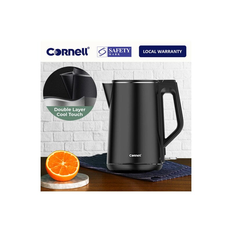 Cornell CJKE150SSB/SW 1.5L Stainless Steel Cordless Electric Kettle - Cool Touch Double Wall, Fast Boiling, Auto Shut-Off - Perfect for Home, Office & Tea/Coffee Lovers