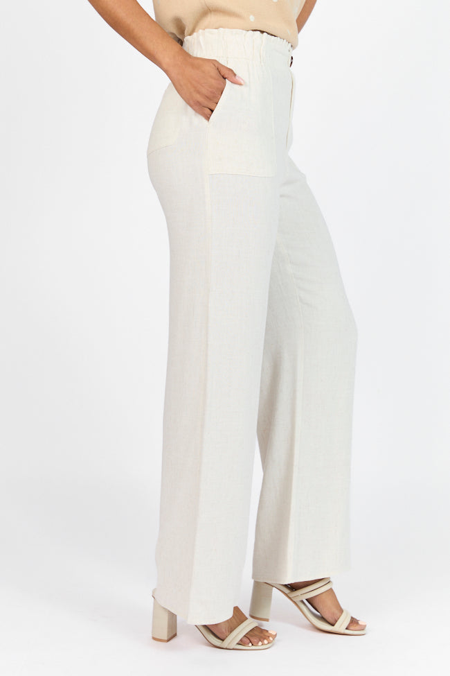 Beige Linen Blend Trousers for Women - Comfortable High-Waisted Pants for Casual & Office Wear - Summer Breathable Wide Leg Pants - Perfect for Work, Travel & Everyday Outfits (Final Sale)