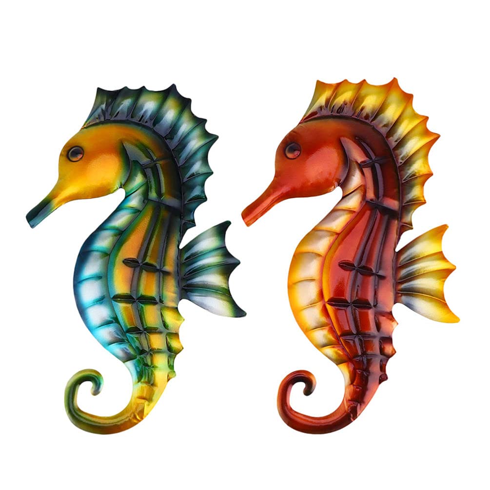 DOITOOL 2-Piece Metal Seahorse Wall Sculpture - Ocean-Themed Wall Decor for Outdoor, Patio, Porch, or Fence - Nautical Beach Art for Coastal Home & Garden Decor | Perfect for Beach Houses, Pool Areas & Seaside Themed Spaces