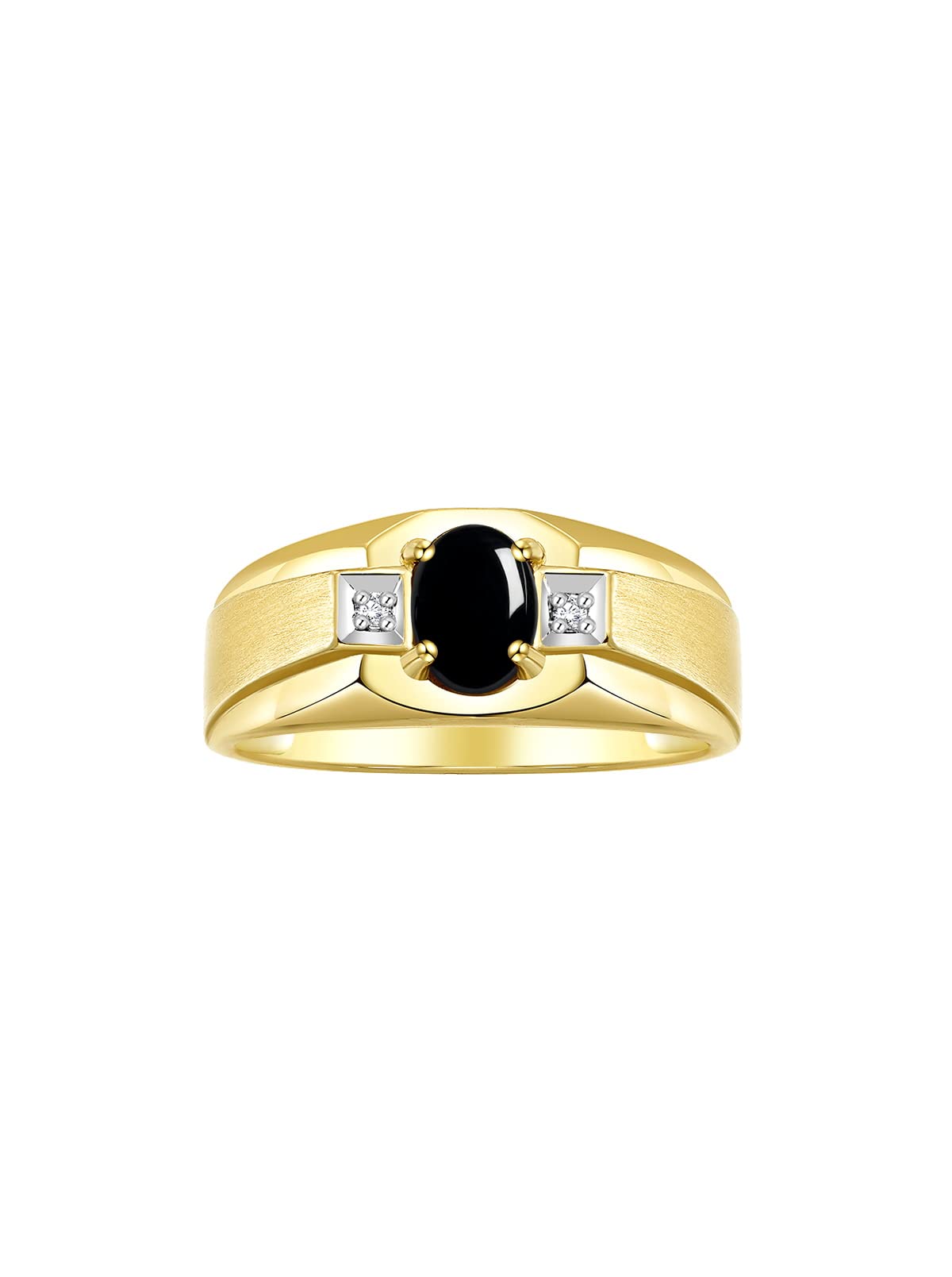 Rylos Men's Classic 7x5mm Oval Gemstone & Diamond Ring - Yellow Gold Plated Silver Birthstone Rings for Men (Sizes 8-13) | Perfect for Weddings, Anniversaries & Special Occasions