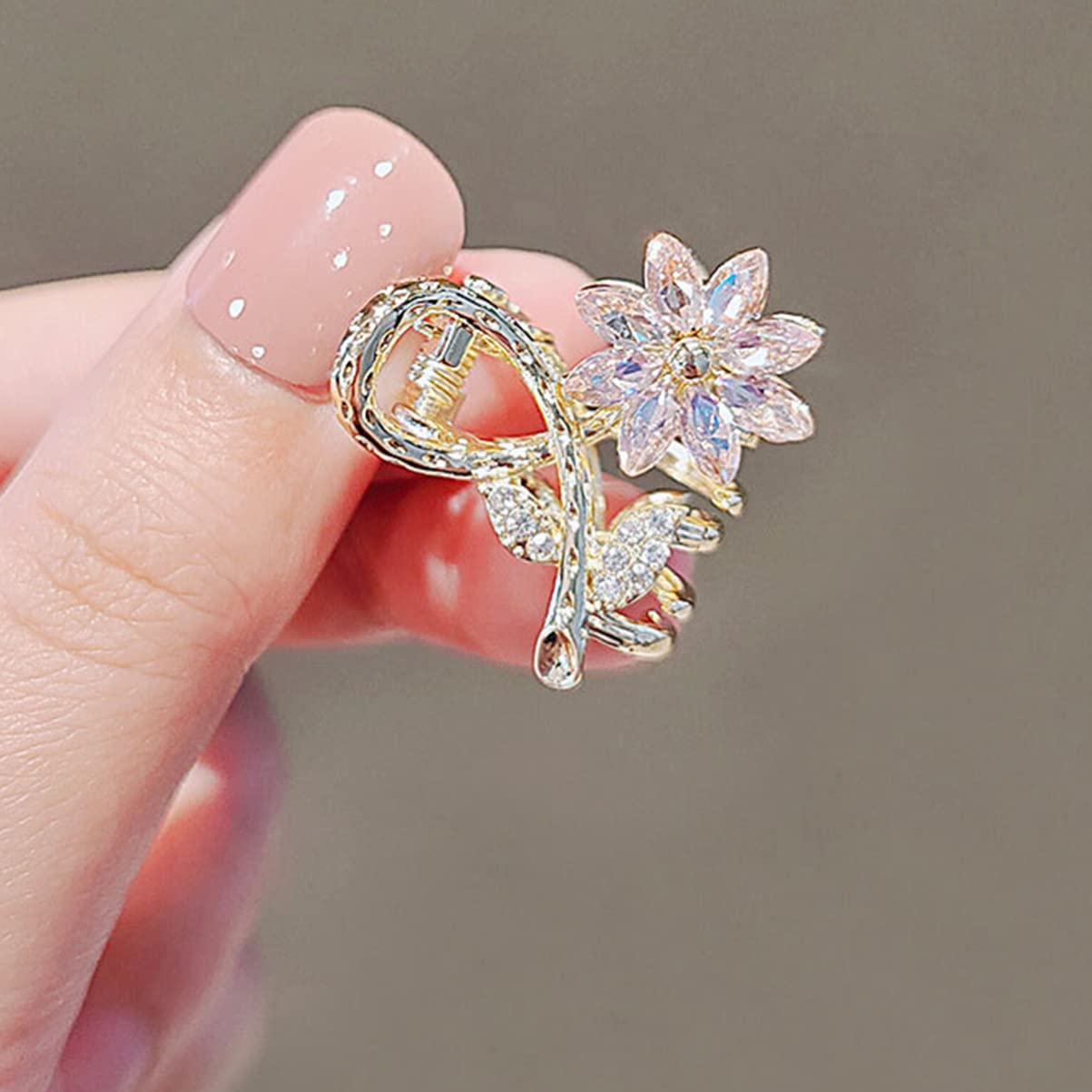 Lurrose Mini Claw Clips 2 Pack - Flower Hair Clips with Zirconia Crystals for Women & Girls - No-Scratch Hair Accessories for Curly, Wavy & Straight Hair - Perfect for School, Work, Parties & Everyday Styling
