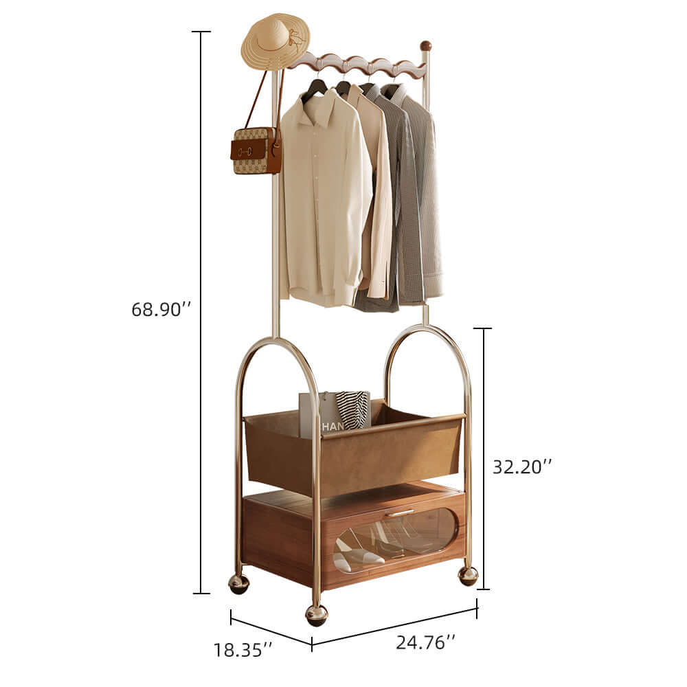 Portable Freestanding Clothes Rack with Bottom Storage - Multi-Functional Garment Organizer for Bedroom, Closet & Laundry Room - Space Saving Clothing Rack for Drying, Organizing & Displaying Outfits