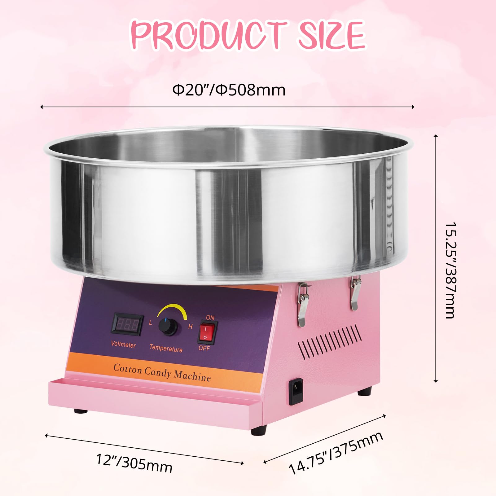 GAOMON 1030W Commercial Cotton Candy Machine with Stainless Steel Bowl & Sugar Scoop - Pink Candy Floss Maker for Home, Parties, Carnivals, Fairs, and Events - Perfect for Birthday Celebrations, Wedding Receptions, and School Fundraisers