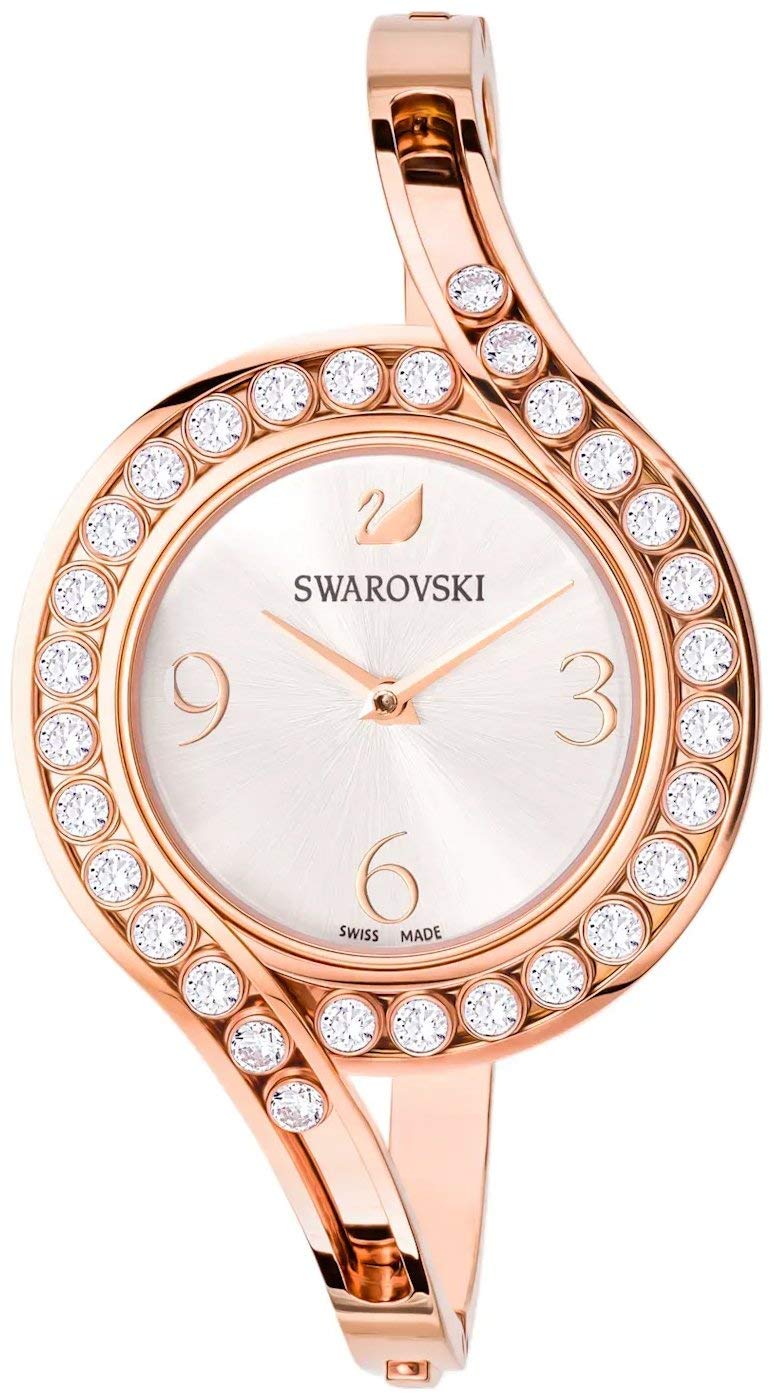 Swarovski Crystal Rose Gold Bangle Watch for Women - Swiss Made Luxury Timepiece with Metal Strap & Studded Stones | Elegant Jewelry Accessory for Everyday Wear, Parties & Special Occasions