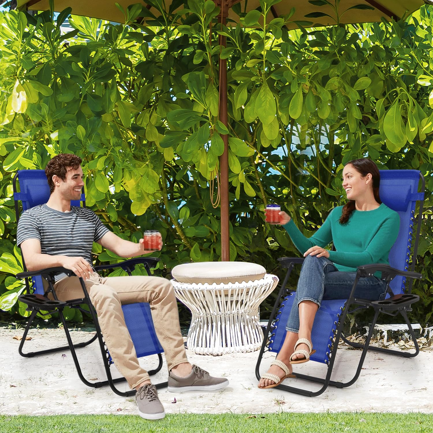 MoNiBloom Zero Gravity Chairs Set of 2 - Outdoor Folding Patio Lounge Chairs for Backyard, Poolside & Beach - Heavy Duty Reclining Lawn Chairs for Adults - Comfortable Relaxation in Blue - Perfect for Sunbathing, Camping and Backyard Lounging