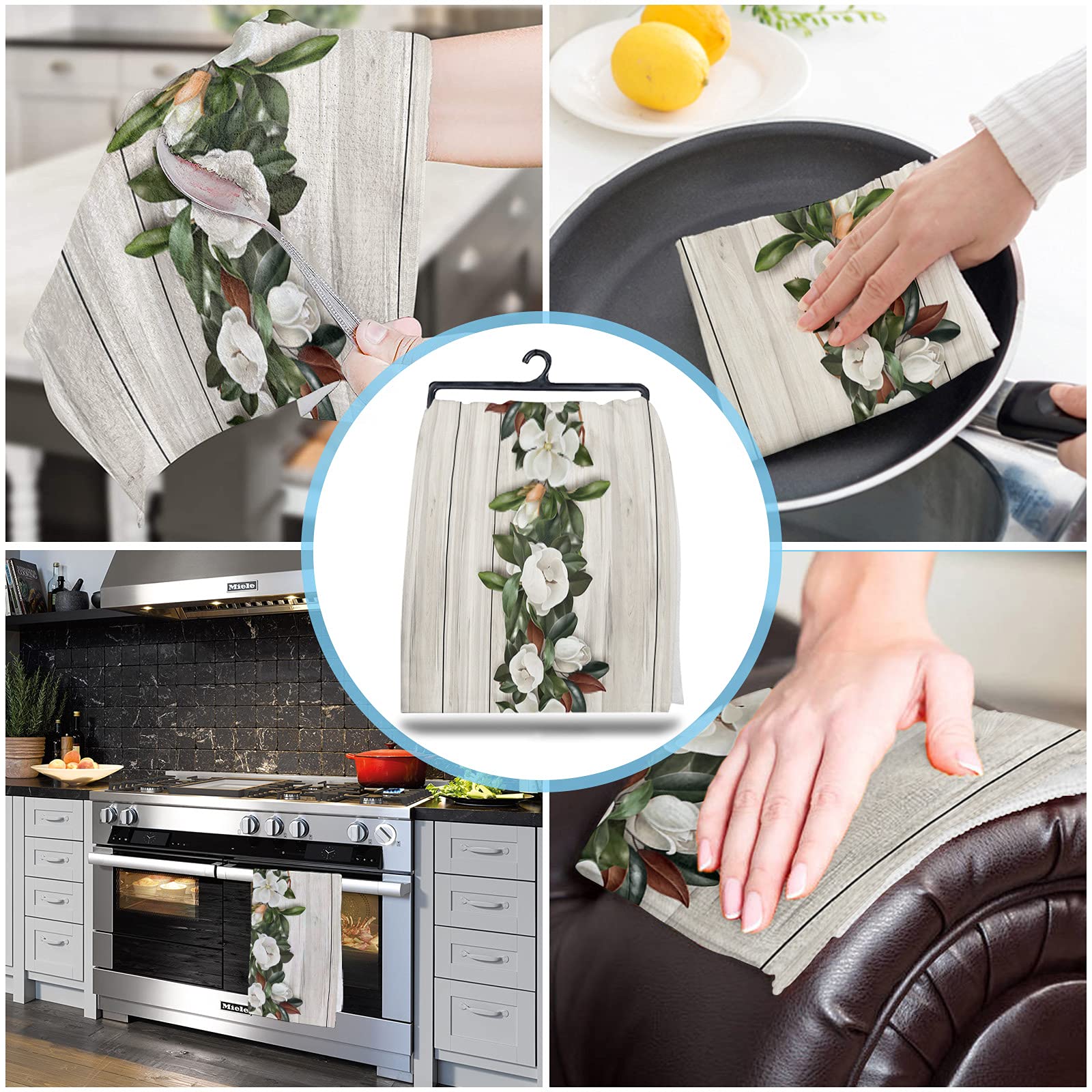 Floral Kitchen Towels Set - Absorbent Microfiber Dish Cloths for Kitchen & Bathroom Decor - 18x28 Inch
