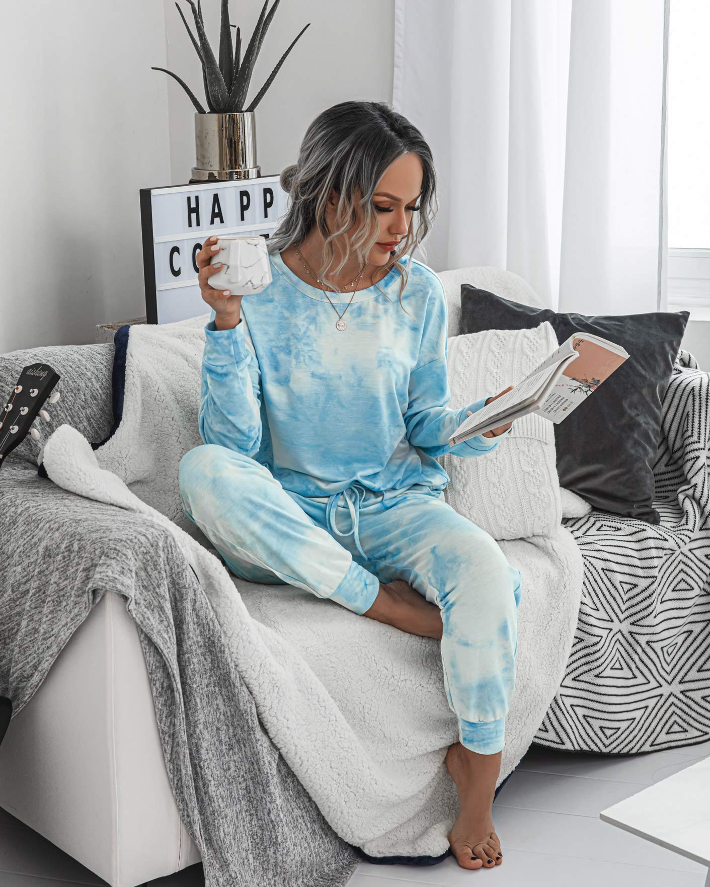 TSMNZMU Women's Pajama Sets - Tie Dye 2-Piece Sleepwear with Long Sleeve Pullover Top & Pants with Pockets | Soft Lounge Wear for Home, Travel & Relaxation