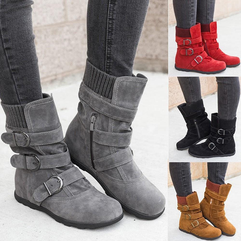 Rvidbe Women's Black Ankle Booties with Heels - Waterproof Winter Snow Boots Mid Calf, Warm Furry Lined Comfortable Fashion Boots for Outdoor, Snowy Weather & Casual Wear