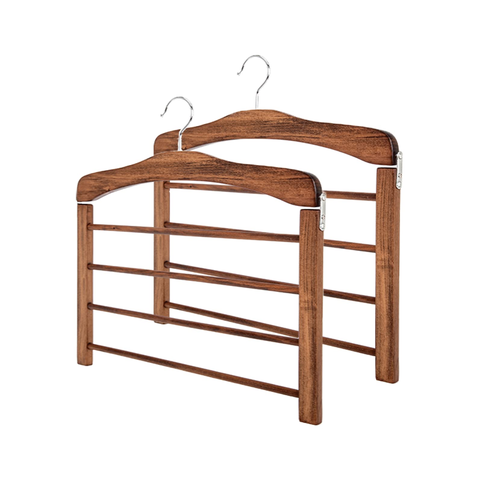 Wooden 4-Tier Pant Hanger - Space Saving Closet Organizer for Jeans, Pants, Scarves & Towels (2 Pack, Brown) - Perfect for Bedroom, Closet & Laundry Room Storage