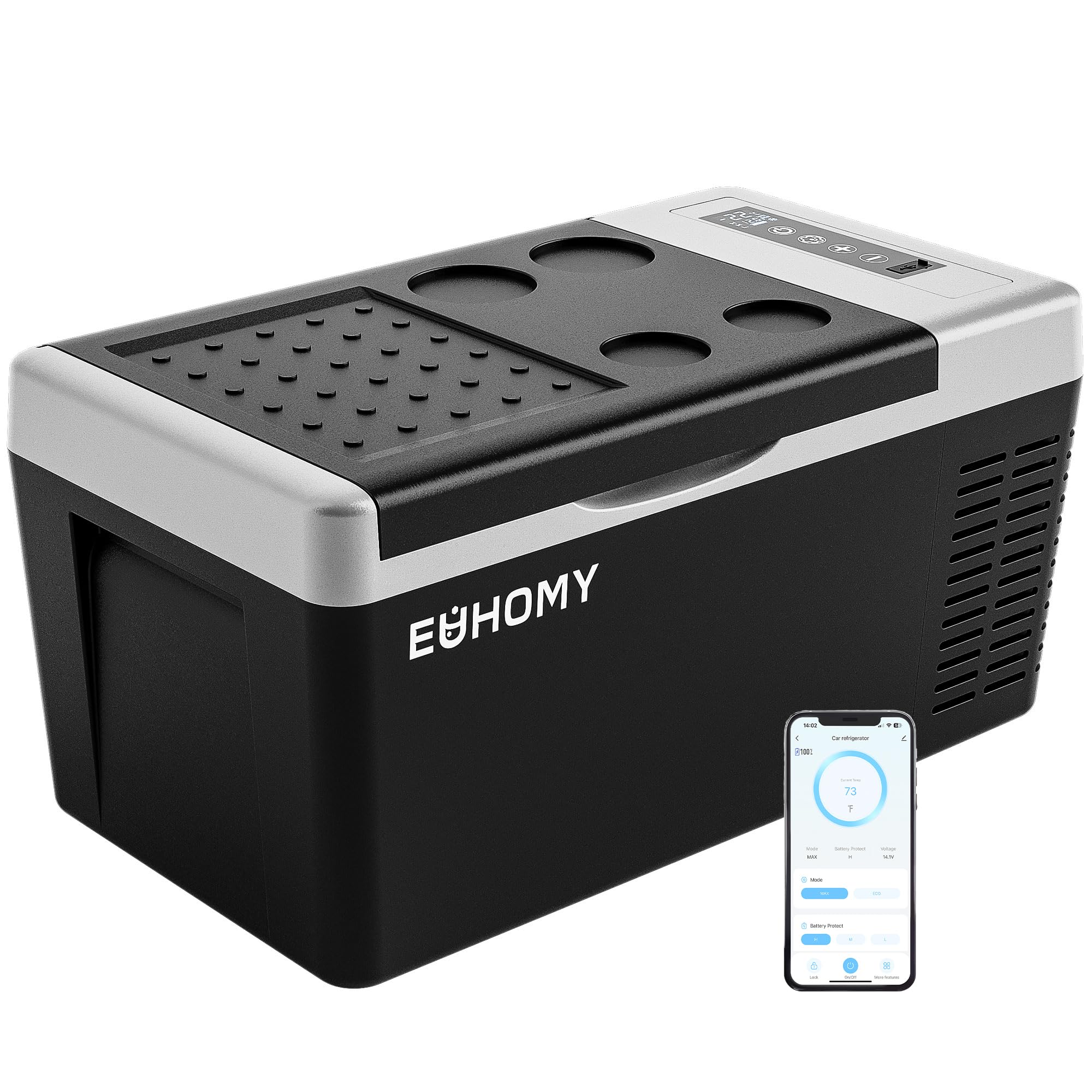EUHOMY 12 Volt Refrigerator 19QT (18L) Portable Compressor Cooler with APP Control -4℉~68℉, 12V/24V DC & 110-240V AC Car Fridge for Camping, Travel, RV, Boat, Truck, Picnic & Outdoor Adventures