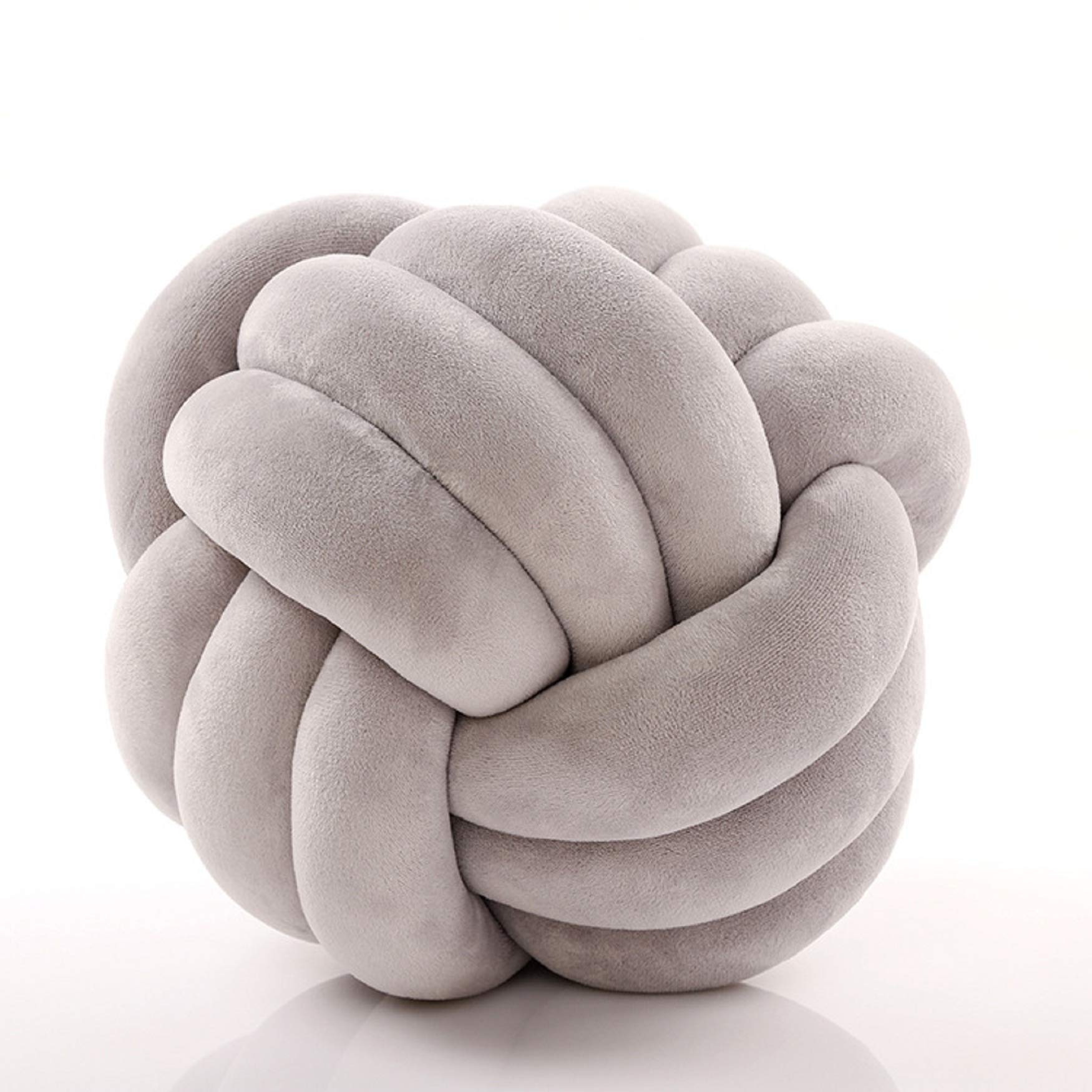 Handmade Wrinkle-Free Knot Ball Pillows - 3 Strands Soft Plush Throw Pillow for Home Decor, Firm Lumbar Support, Light Gray 10.6x10.6 Inch (Pack of 1) - Perfect for Sofa, Bed, Nursery & Office Decor
