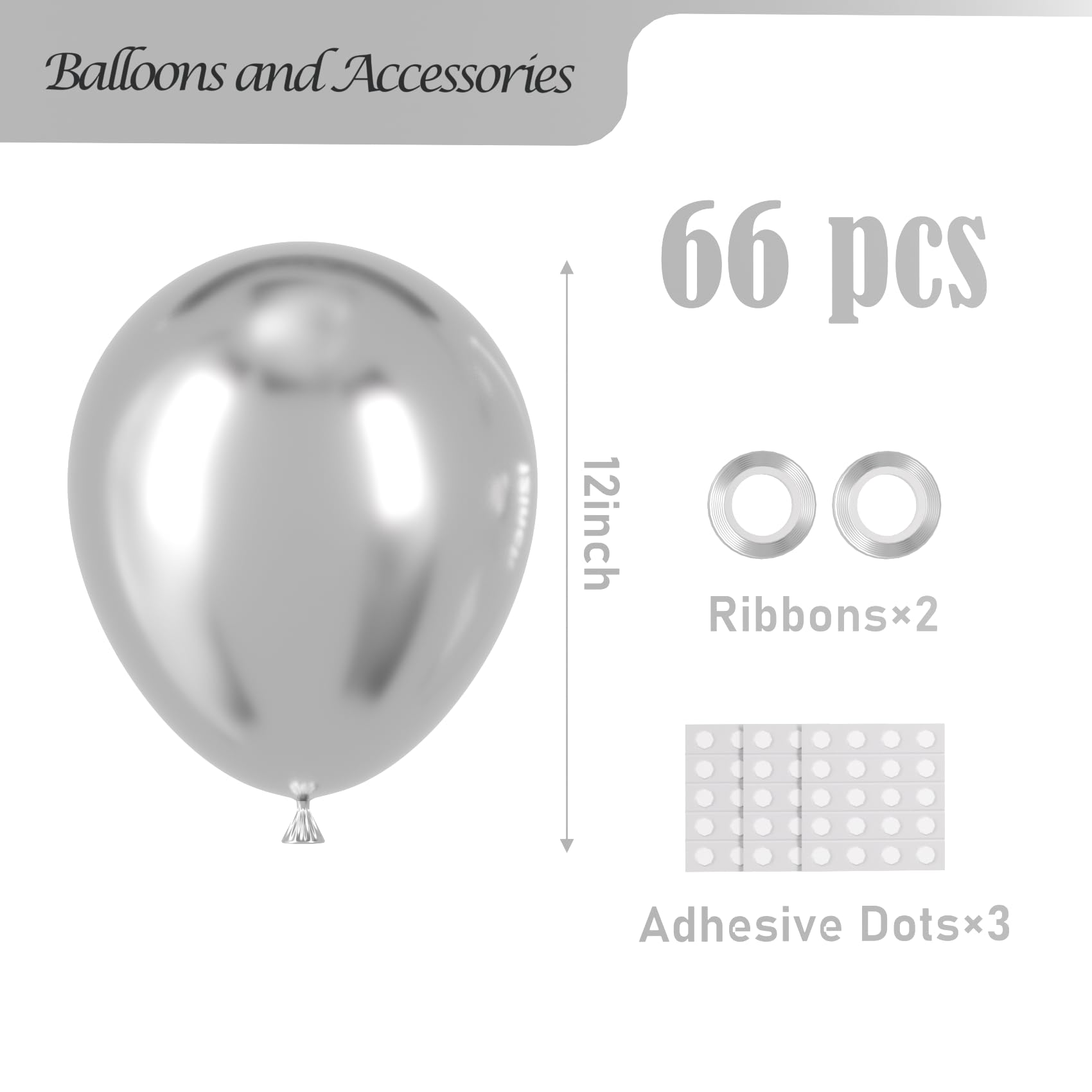 66-Pack 12 Inch Chrome Silver Latex Party Balloons - Metallic Balloons for Graduation, Wedding, Birthday, New Year, Baby Shower & Anniversary - Holiday Party Decorations & Event Backdrop Photography