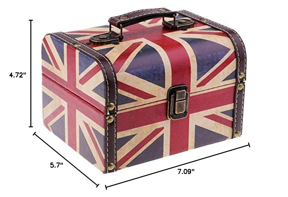 Taotenish Wooden Jewelry Box with UK Flag Design - Elegant Treasure Storage Organizer for Necklaces, Rings & Keepsakes - Perfect Gift Box for Women, Birthday & Anniversary Presents