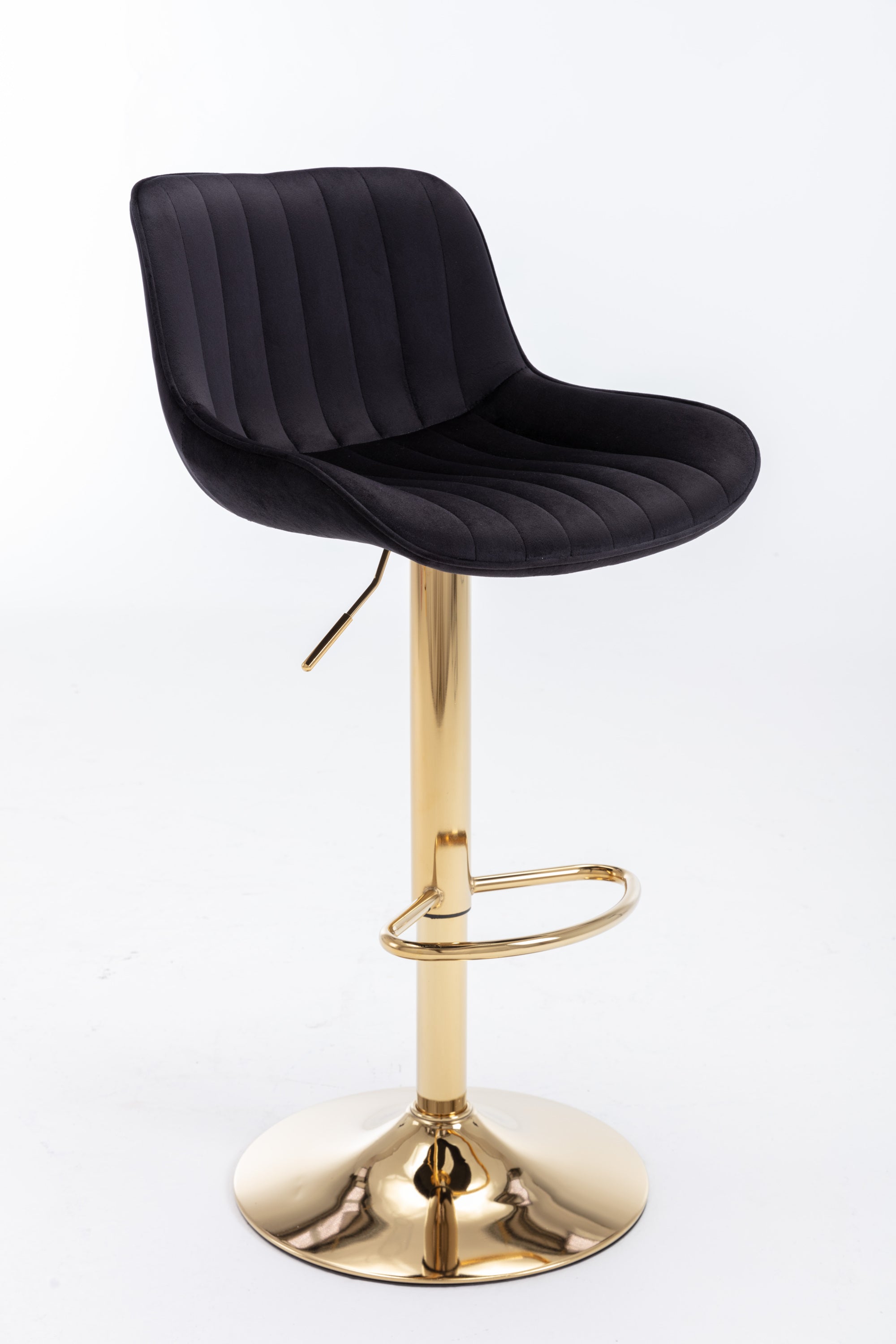 **Adjustable Chrome Footrest Swivel Bar Stool Set of 2 - Black Velvet Seat with Golden Legs for Kitchen Counter, Home Bar & Dining Room**
