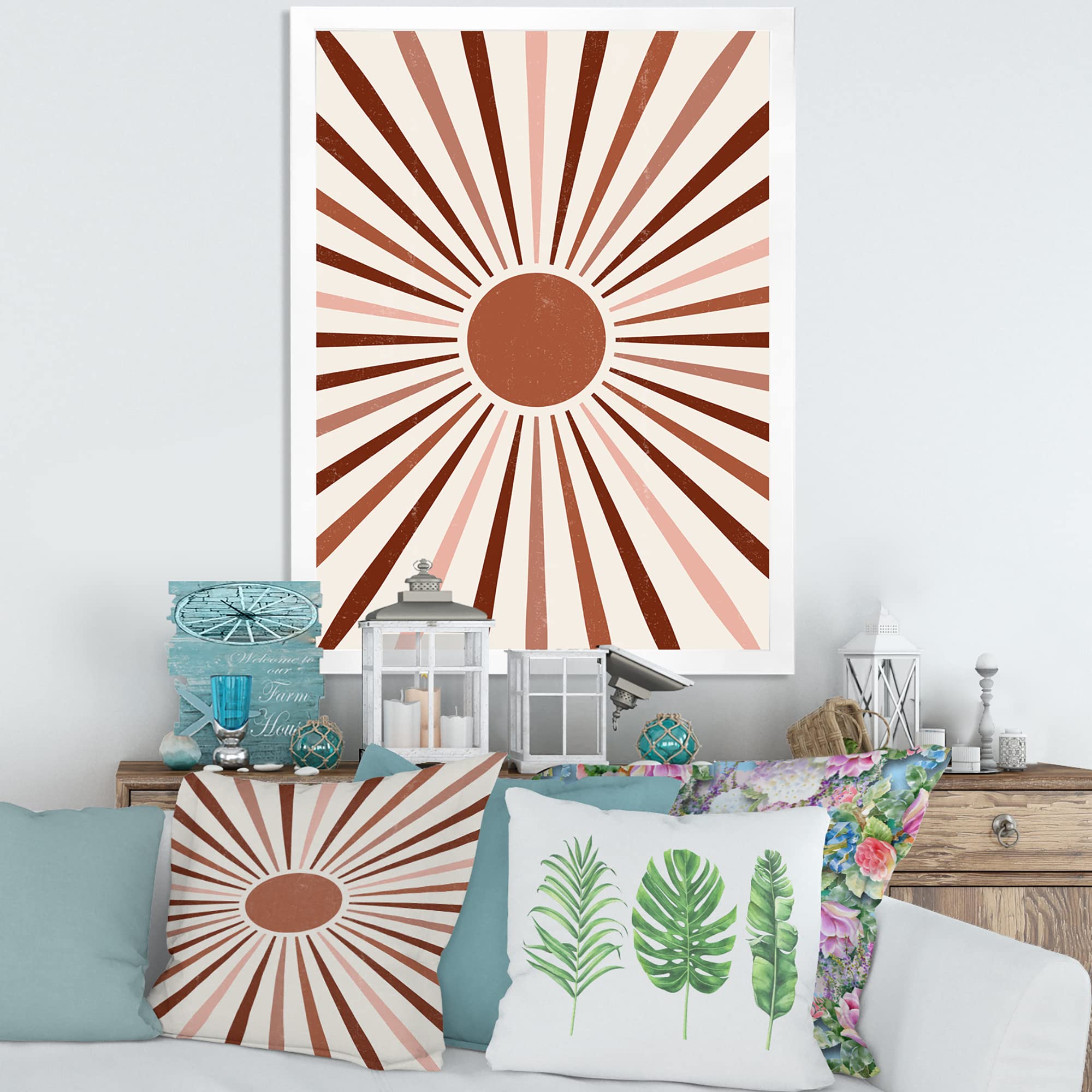 DesignQ Geometric Radiant Sun Modern Framed Wall Art - Contemporary Home Decor for Living Room, Bedroom & Office - Perfect Gift for Housewarming & Interior Design