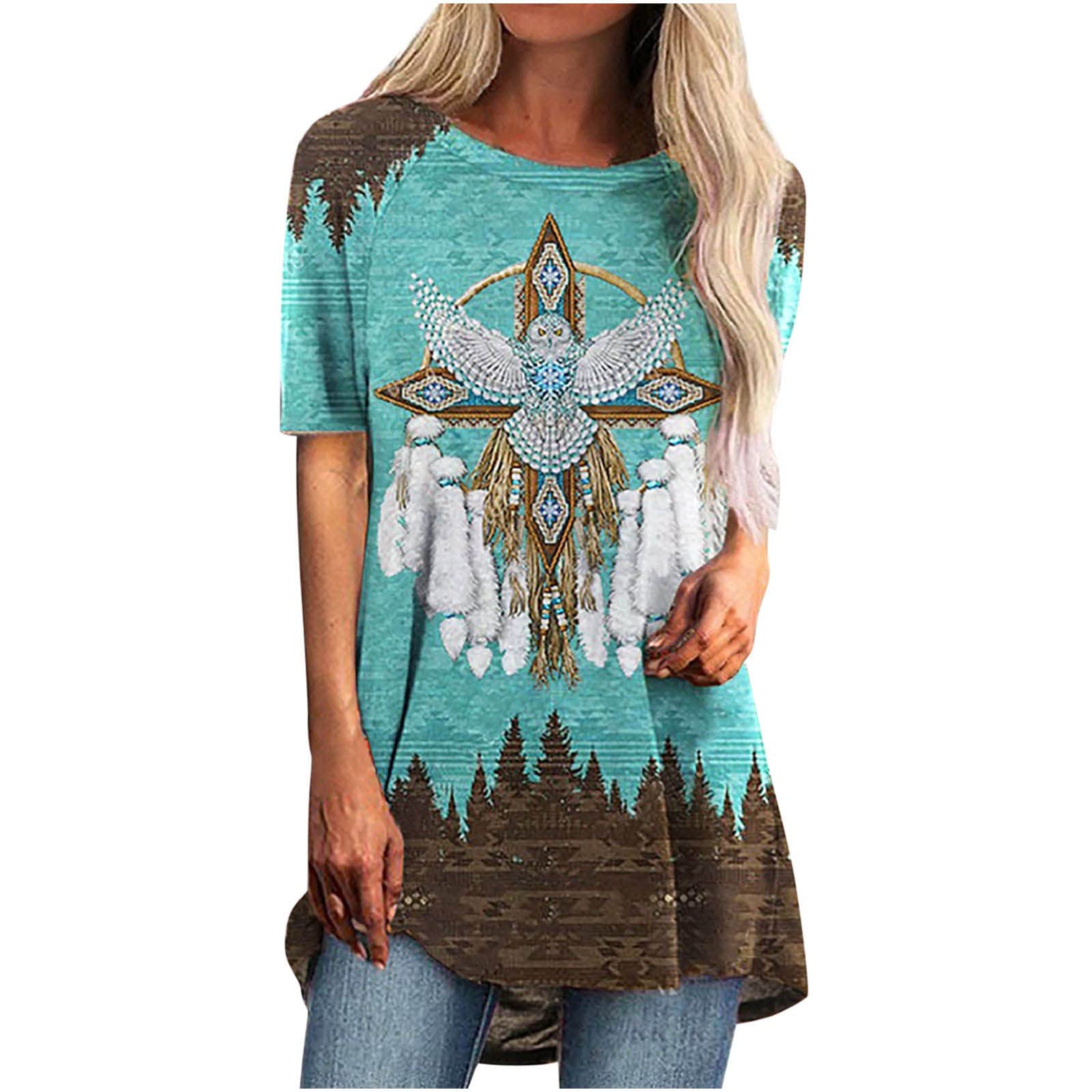 Vintage Western Shirts for Women - Aztec Print Tunic Tops for Leggings & Casual Wear