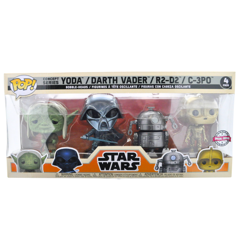 Funko Pop! Star Wars Concept Series 4-Pack Action Figures - Special Edition Exclusive Yoda, Darth Vader, R2-D2 & C-3PO - Perfect for Collectors, Home Display & Gift Giving