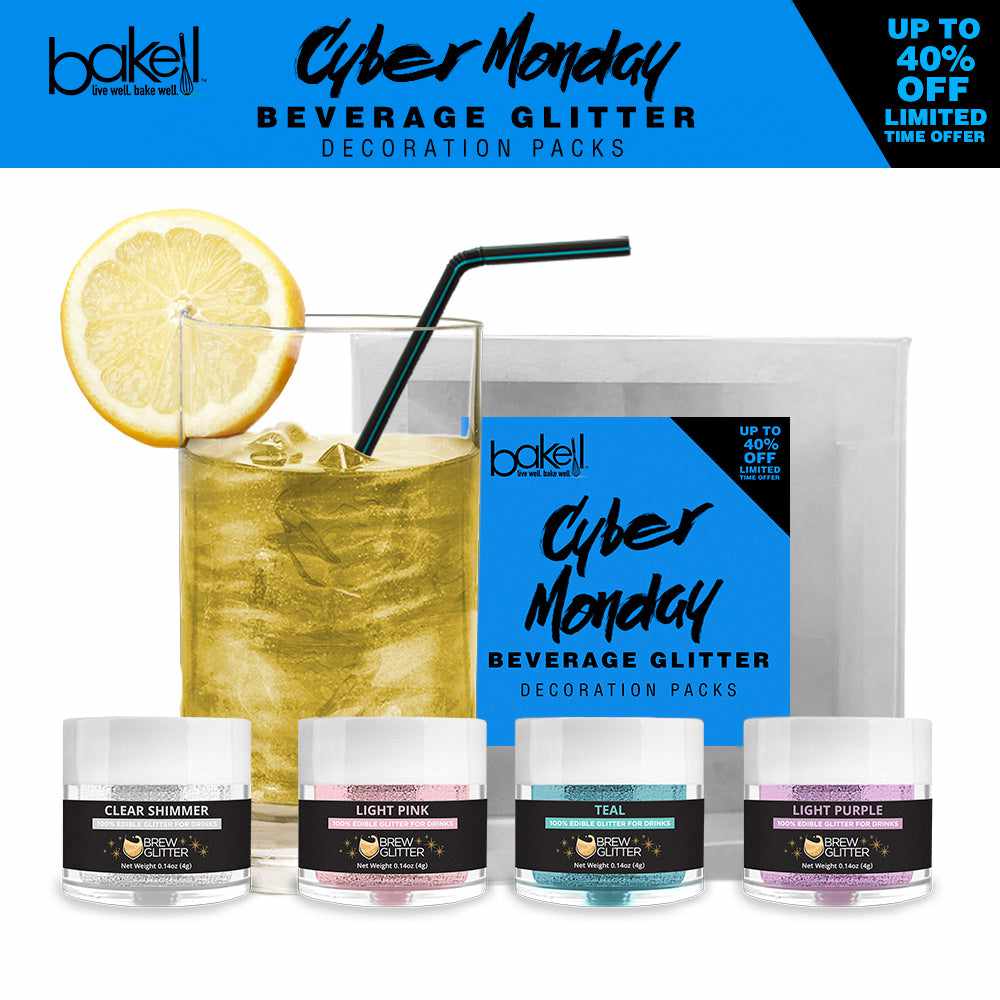 Cyber Monday Edible Glitter Brew Glitter Combo Pack B (4 PC SET) - Food Safe Sparkles for Baking, Cake Decorating & Cocktail Garnish