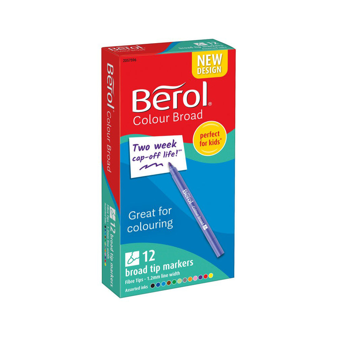 Berol Colourbroad Felt Pen Set - 12 Vibrant Assorted Colors for Artists & Students - Perfect for Sketching, Coloring Books & School Projects