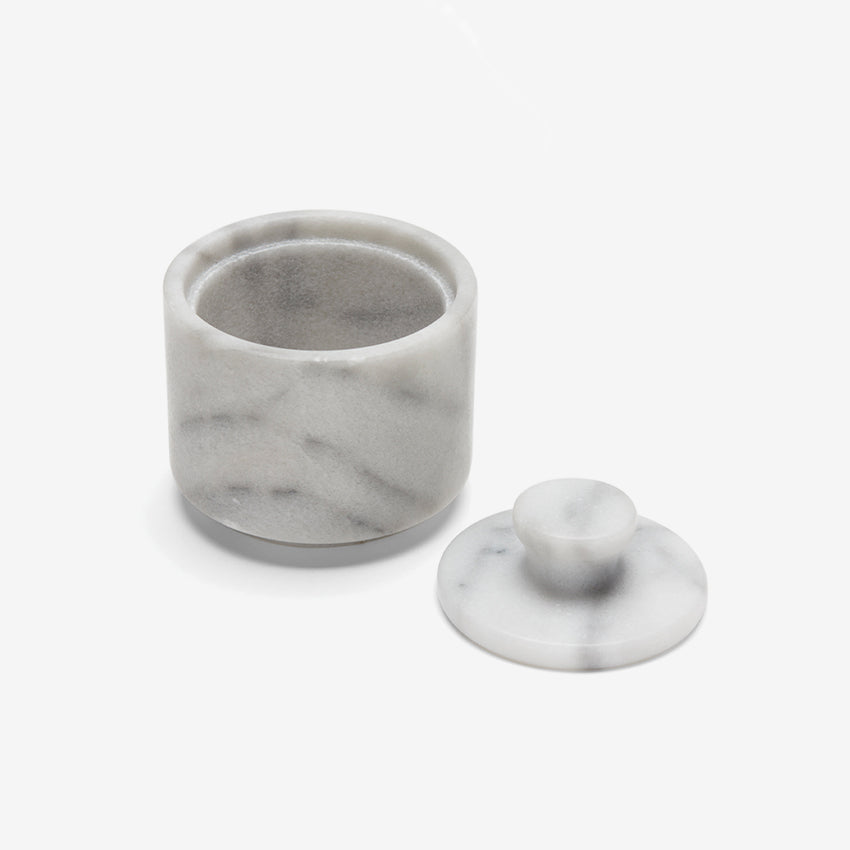 Fox Run White Marble Salt Cellar with Lid - Elegant Tabletop Salt Keeper for Kitchen, Dining Room & Restaurant Use