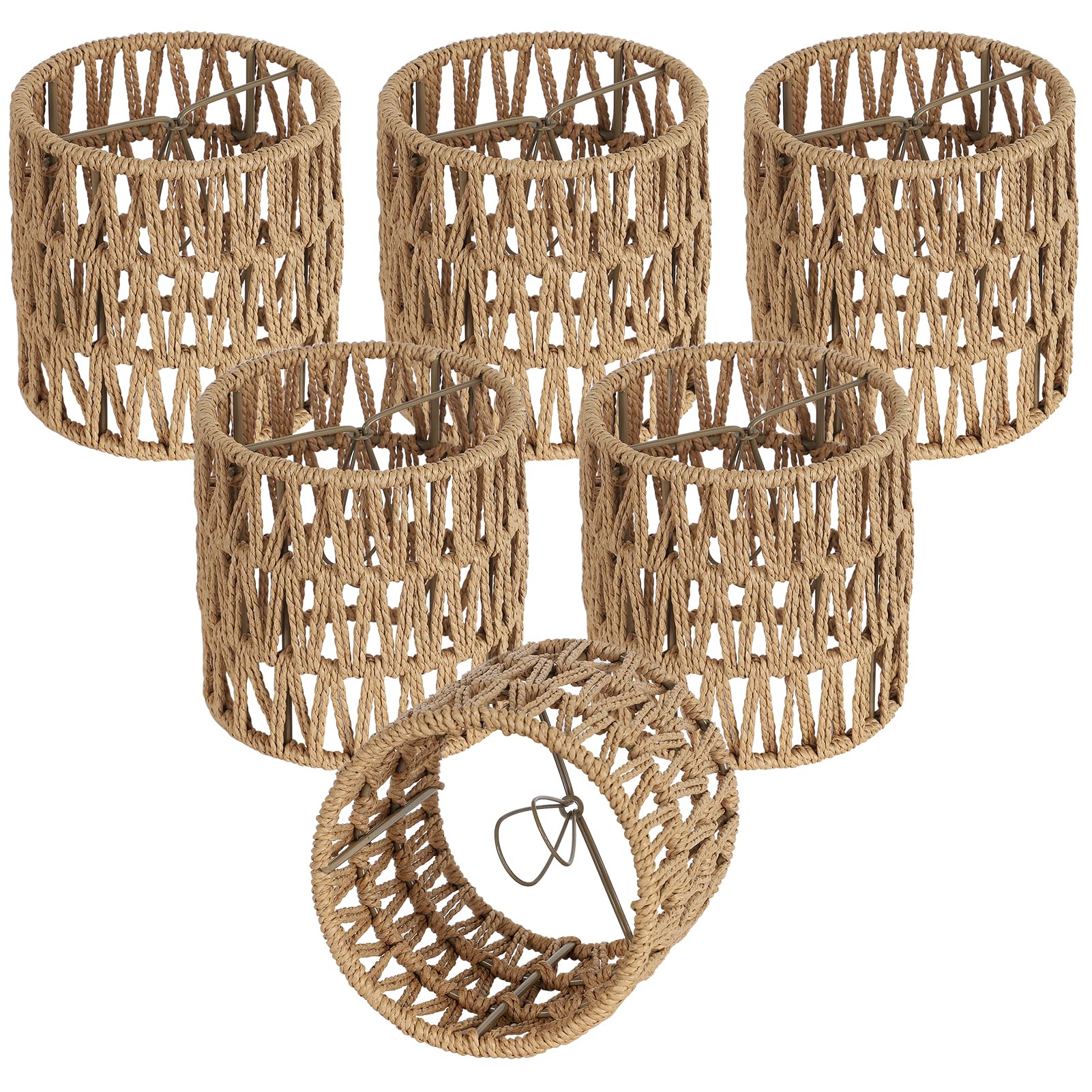6-Pack Small Rattan Lamp Shades - 5.1x5.1 Inch Boho Clip-On Chandelier Shades, Mini Cylinder Woven Lampshade Replacement for Floor Lamps, Pendant Lights & Wall Sconces - Perfect for Living Room, Bedroom & Boho Home Decor