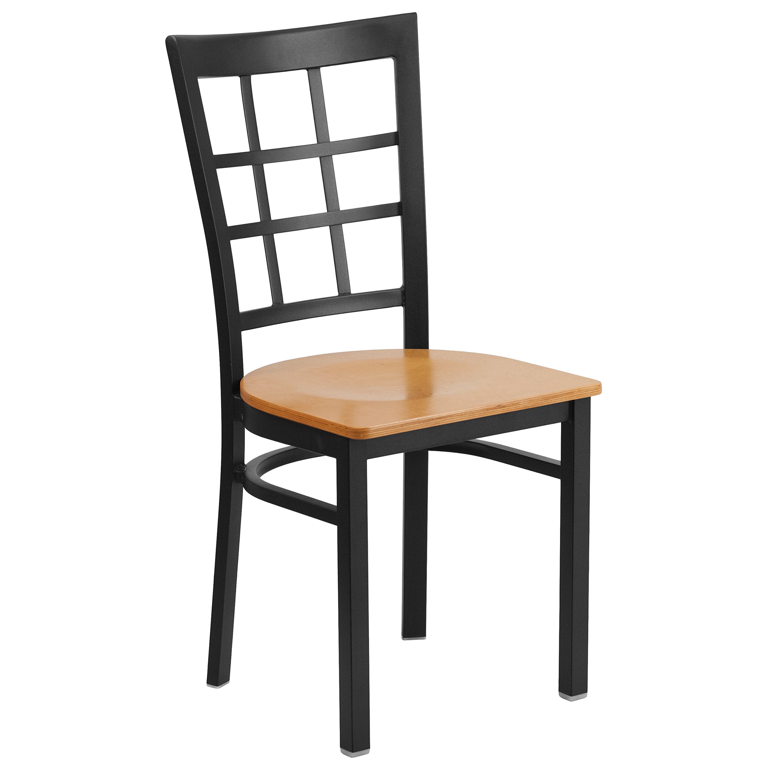 Black Metal Restaurant Chair with Natural Wood Seat - Durable & Stylish for Cafes, Diners, and Home Dining Rooms