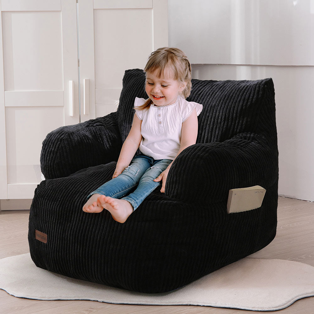 MAXYOYO Kids Bean Bag Chair - Soft & Comfortable Stuffed Toddler Bean Bag Sofa with Removable Filler for Boys & Girls (Black) - Perfect for Playroom, Bedroom & Reading Nook