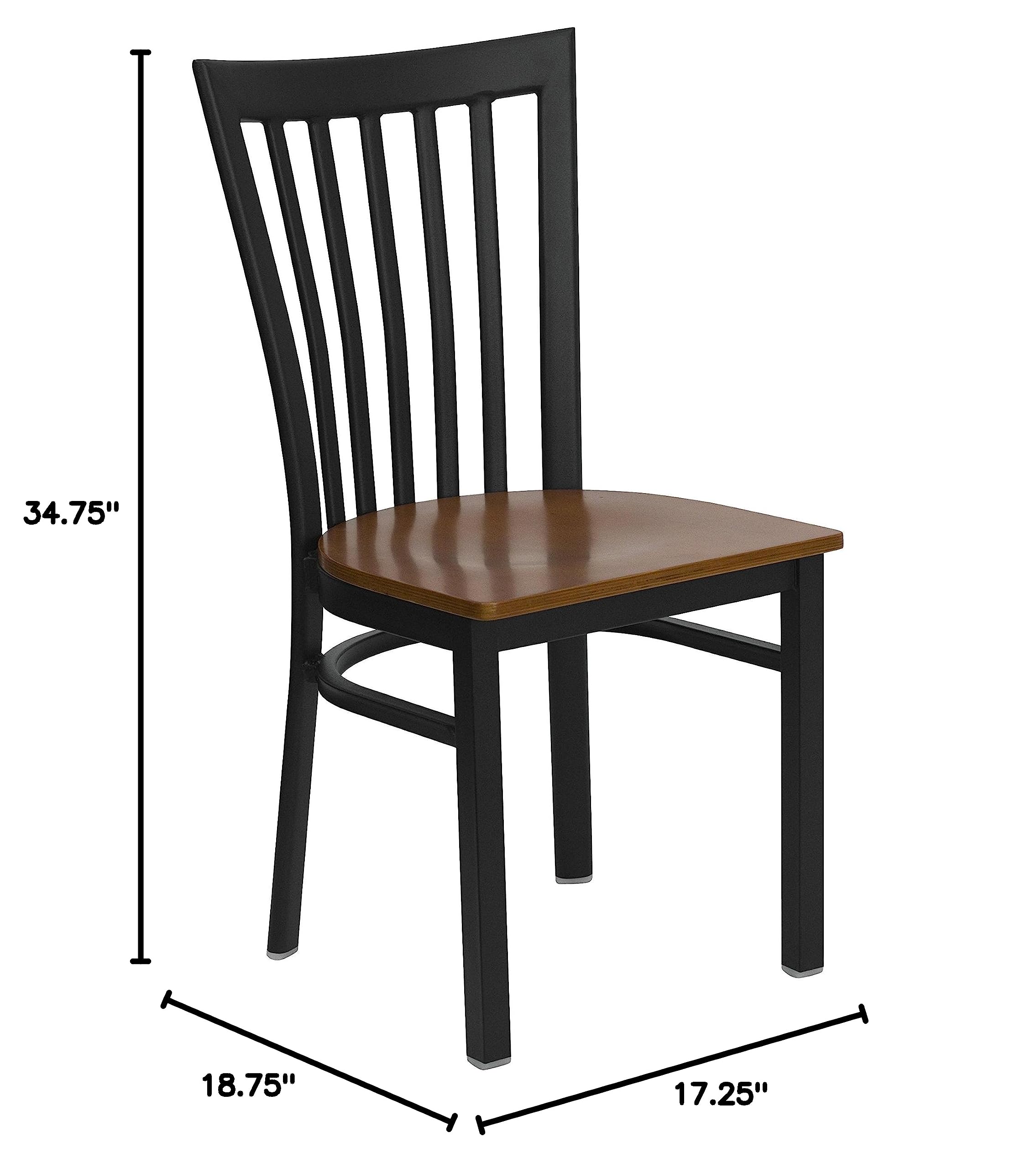 Flash Furniture 2-Pack HERCULES Series Black Metal Restaurant Chairs with Cherry Wood Seats - Heavy Duty Schoolhouse Style Dining Chairs for Cafeteria, Kitchen, or Commercial Use